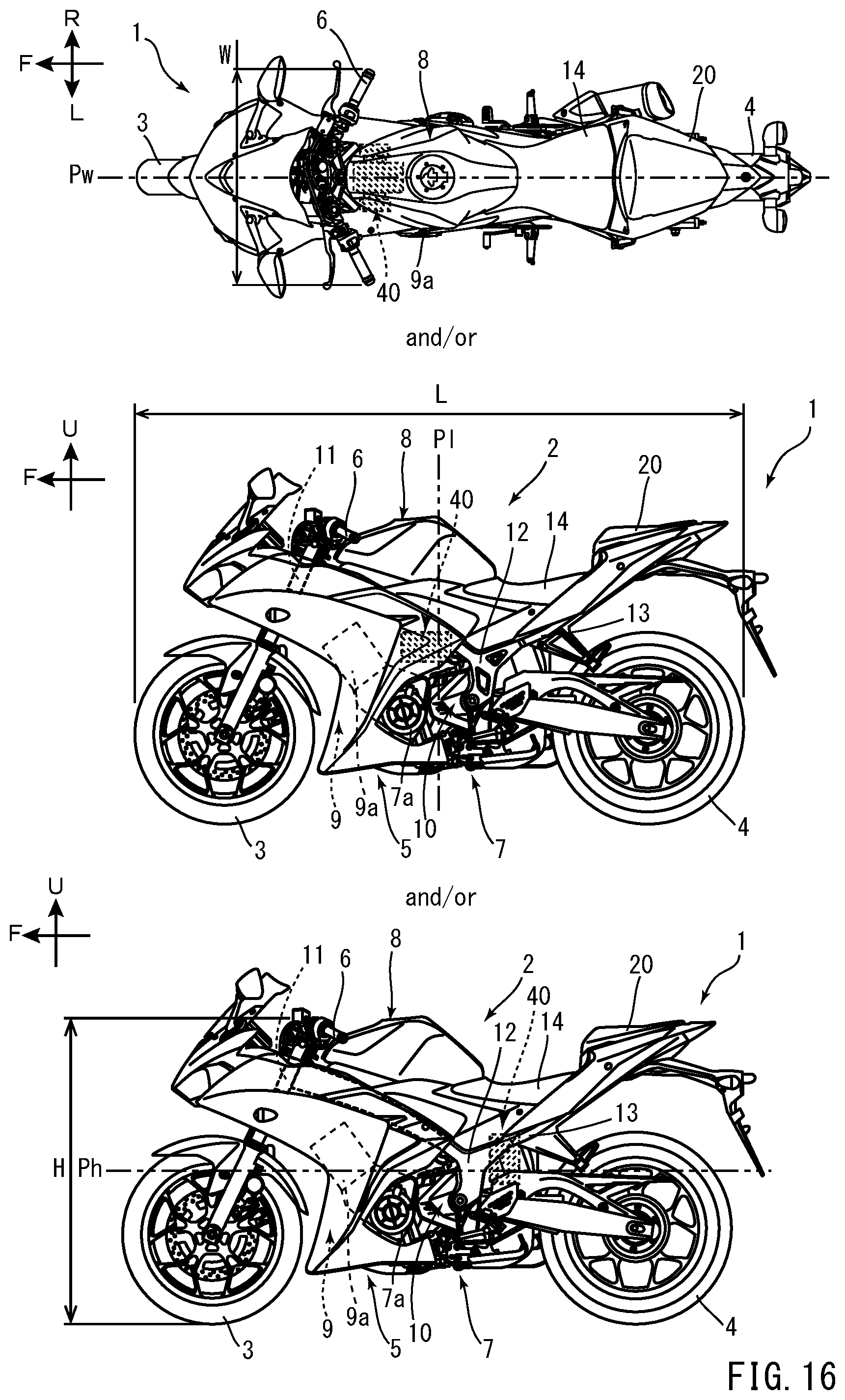 Patent US12098692 Figure 16 – Straddled vehicle