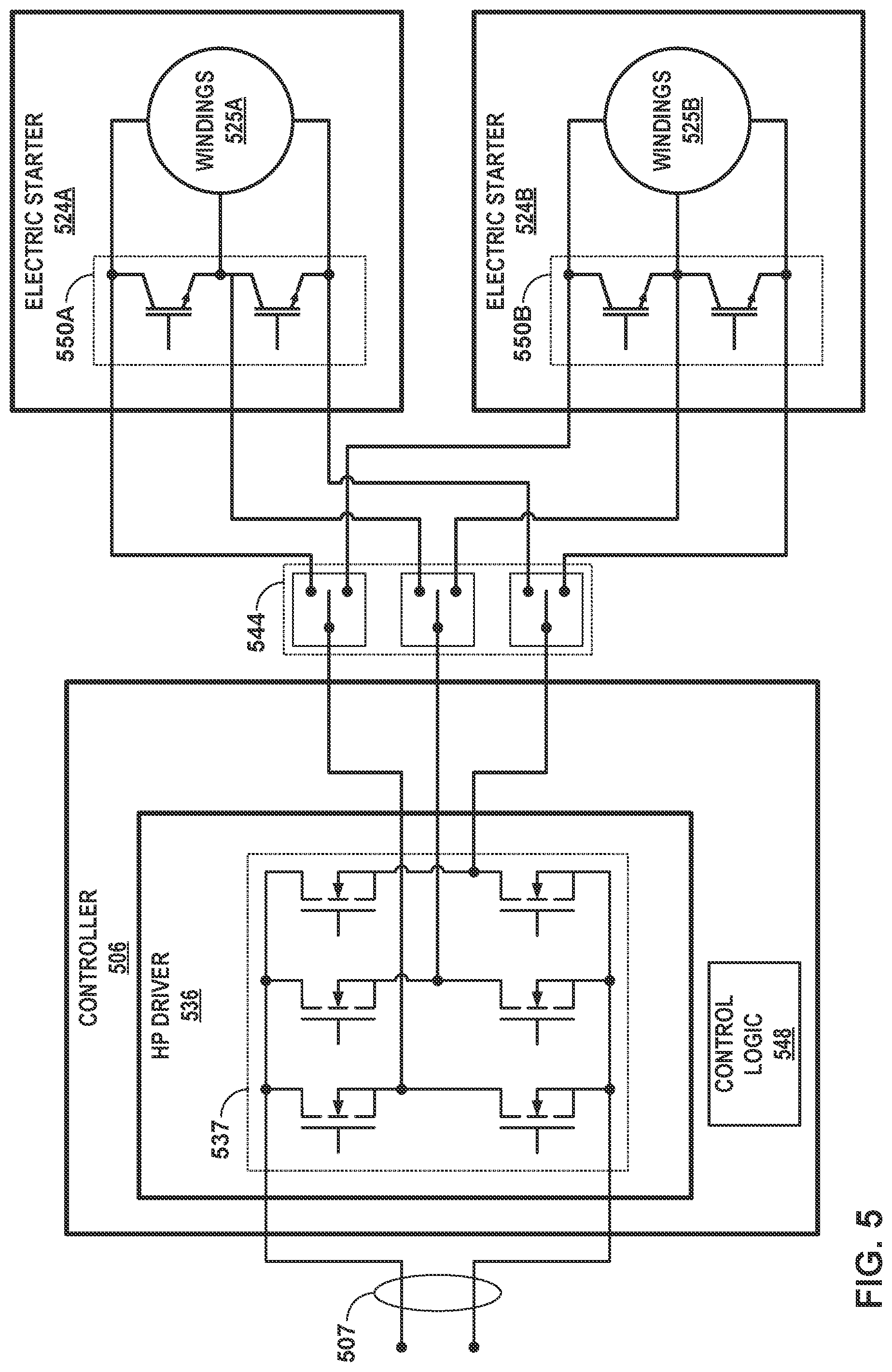 Patent US12098695 Figure 5 – Bus bar interconnect for low voltage battery start of gas-turbine engine