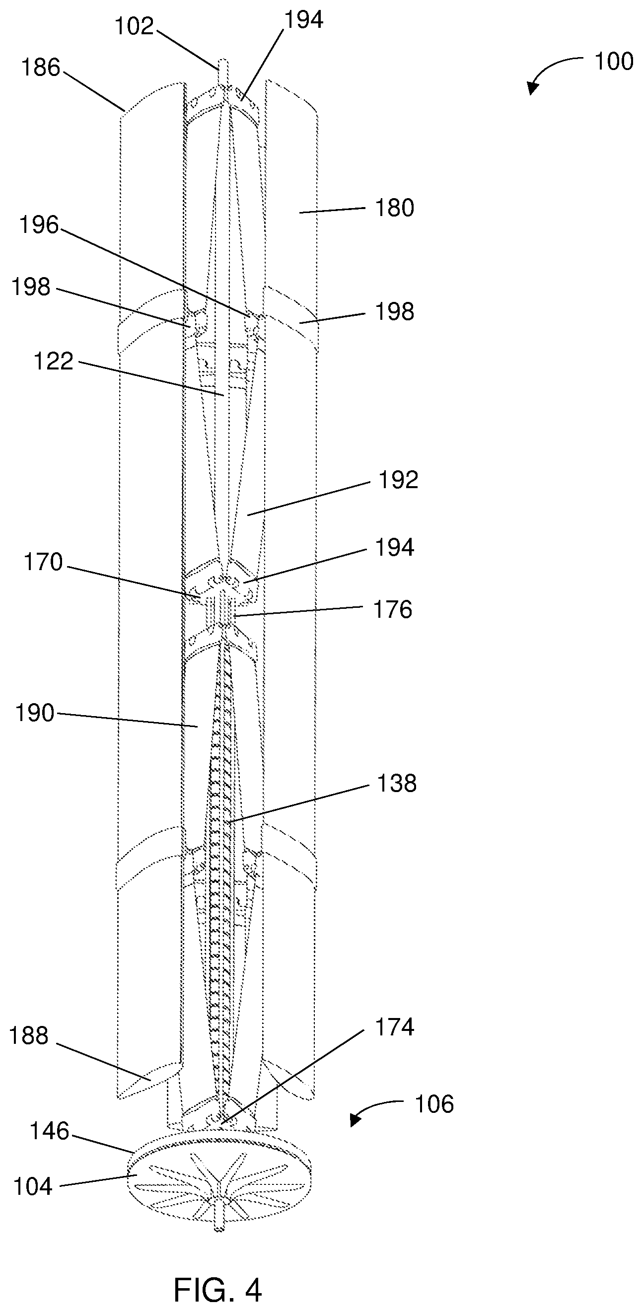 Patent US12098701 Figure 4 – Wind turbine with extendable and retractable airfoils