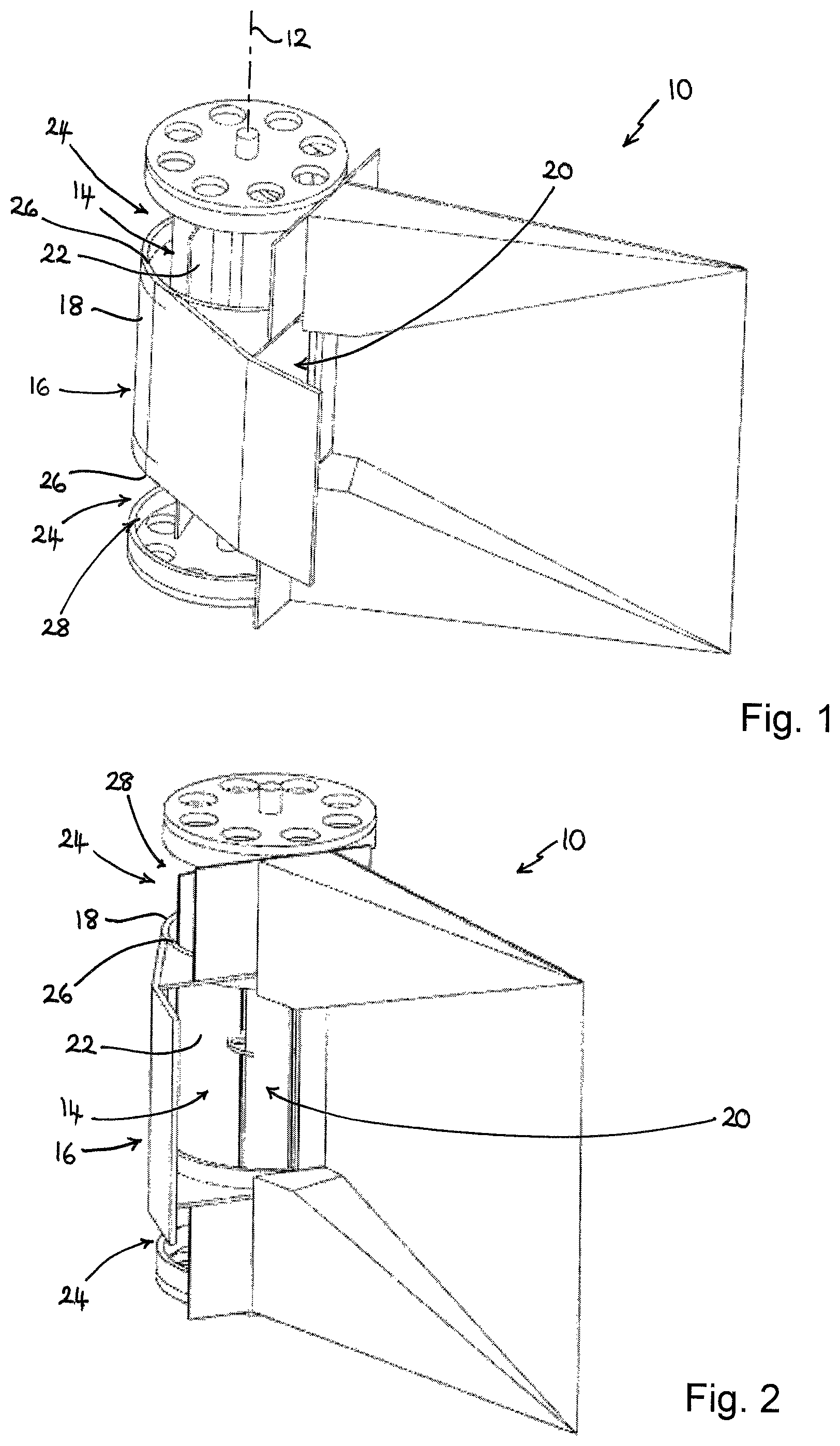 Patent US12098703 Figure 1 – Transverse axis fluid turbine for use in a working fluid flow