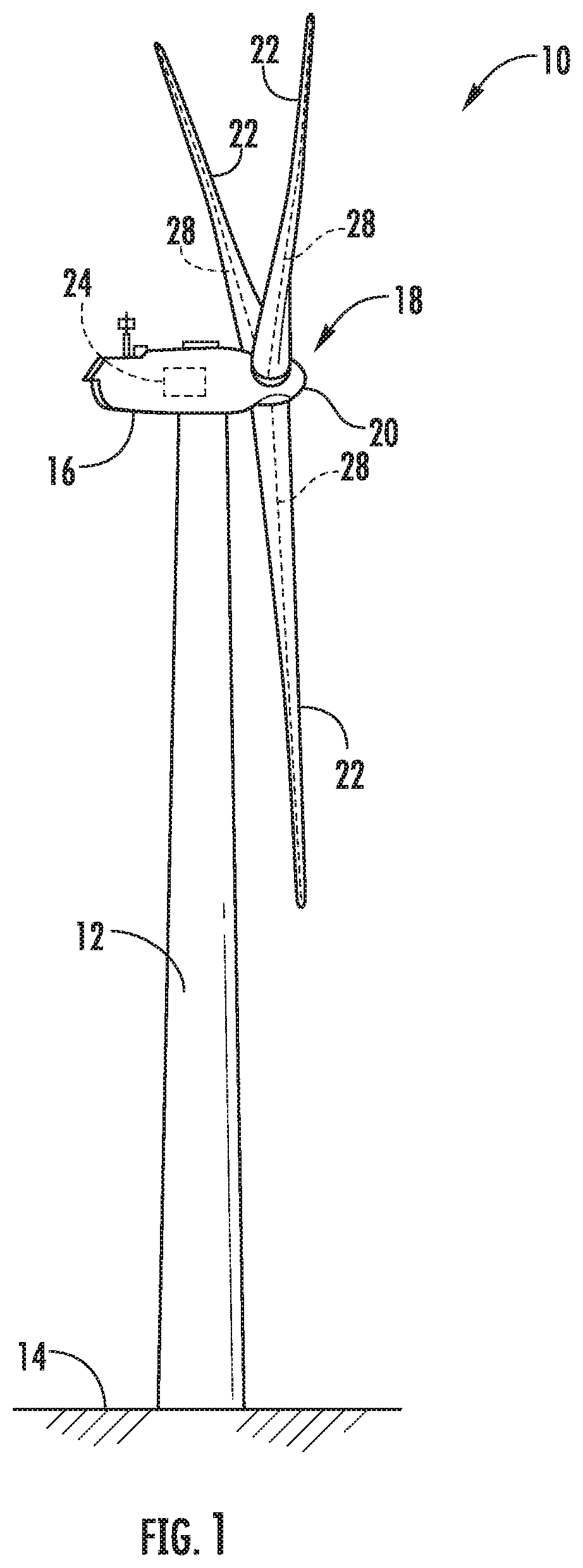 Patent US12098704 — System and method for mitigating loads acting on a rotor blade of a wind turbine — Figure 1