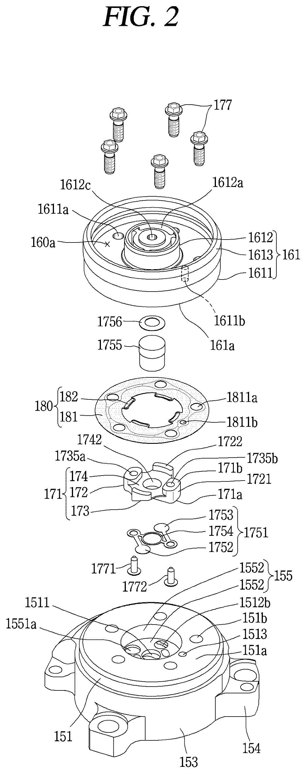 Patent US12098723 Figure 2 – Retainer block bypass hole valve assembly arranged in non-orbiting scroll of a compressor