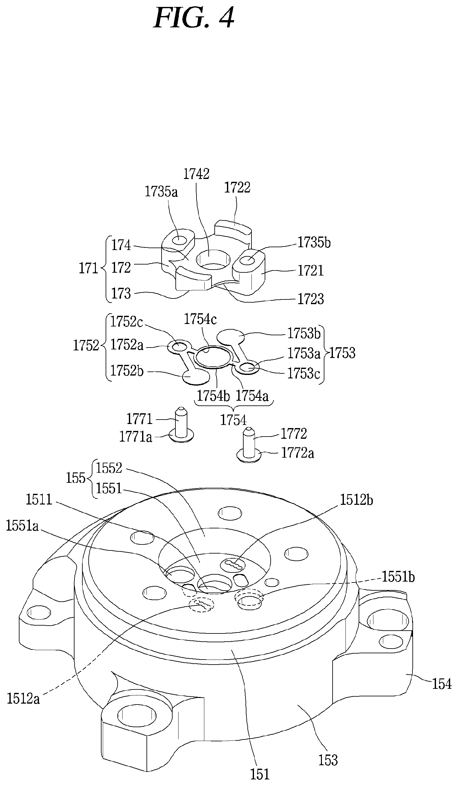 Patent US12098723 Figure 4 – Retainer block bypass hole valve assembly arranged in non-orbiting scroll of a compressor