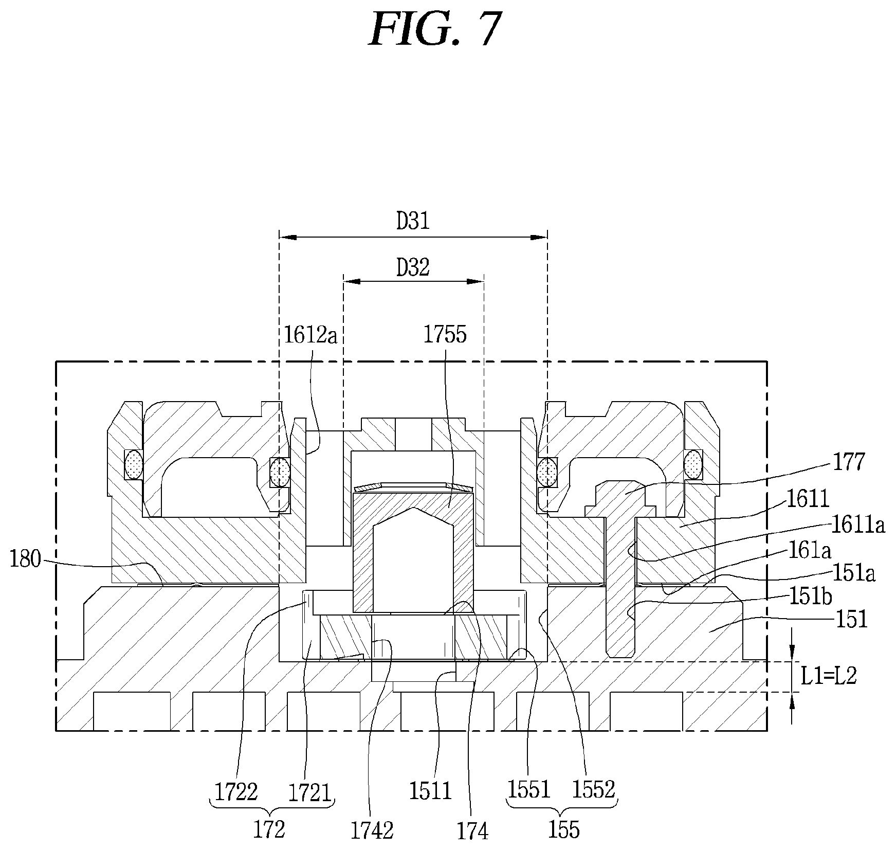 Patent US12098723 Figure 7 – Retainer block bypass hole valve assembly arranged in non-orbiting scroll of a compressor