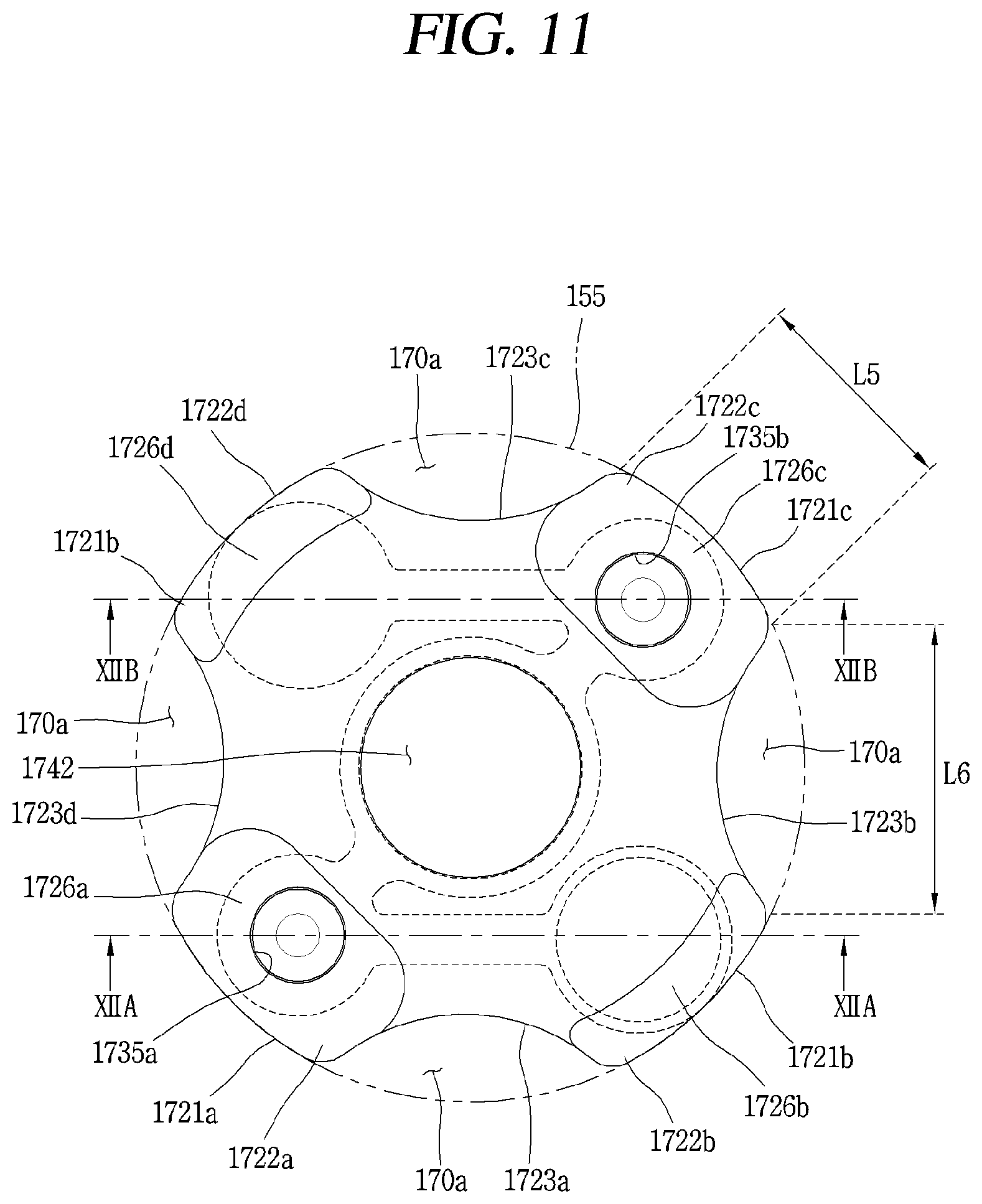 Patent US12098723 Figure 11 – Retainer block bypass hole valve assembly arranged in non-orbiting scroll of a compressor