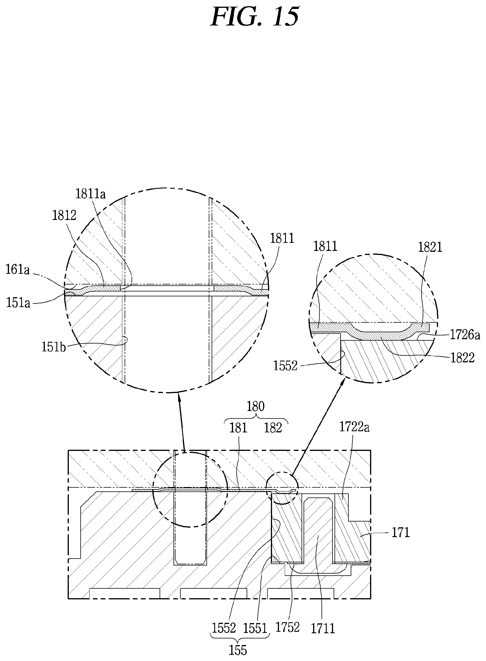 Patent US12098723 Figure 16 – Retainer block bypass hole valve assembly arranged in non-orbiting scroll of a compressor