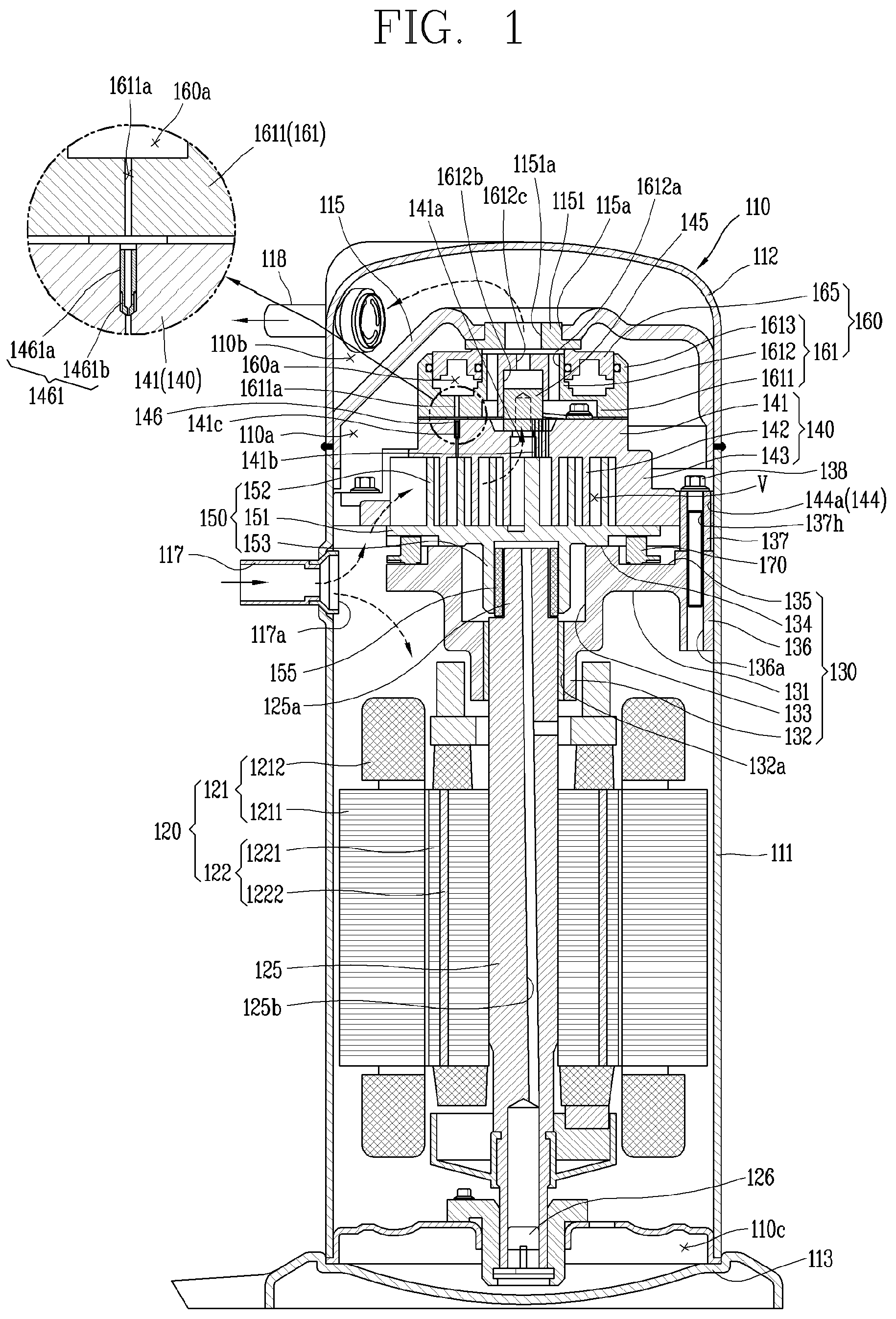 Patent US12098724 Figure 1 – Scroll compressor