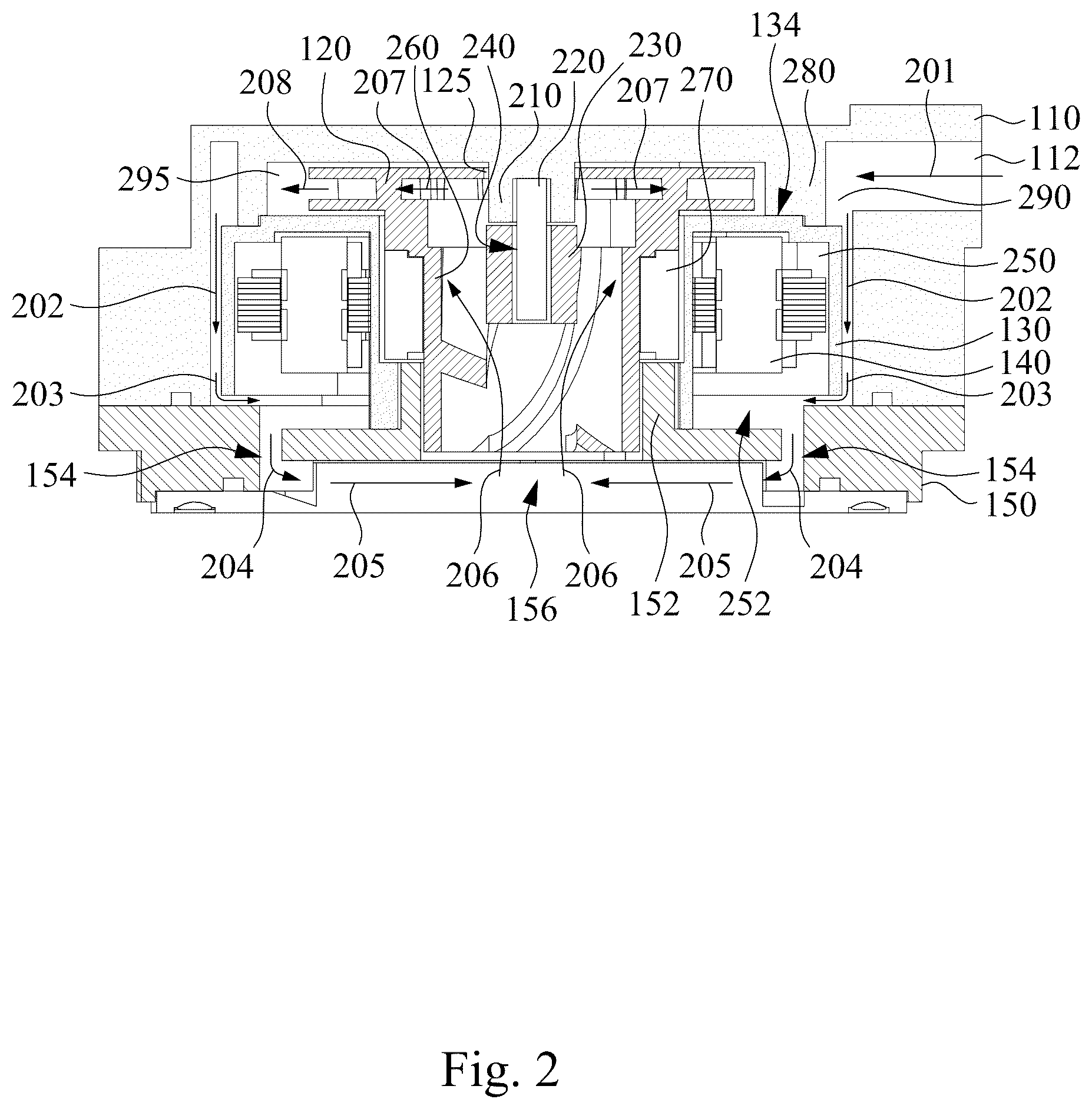 Patent US12098732 Figure 2 – Liquid cooling head with a heat dissipating liquid flowing from a cooling plate to an impeller