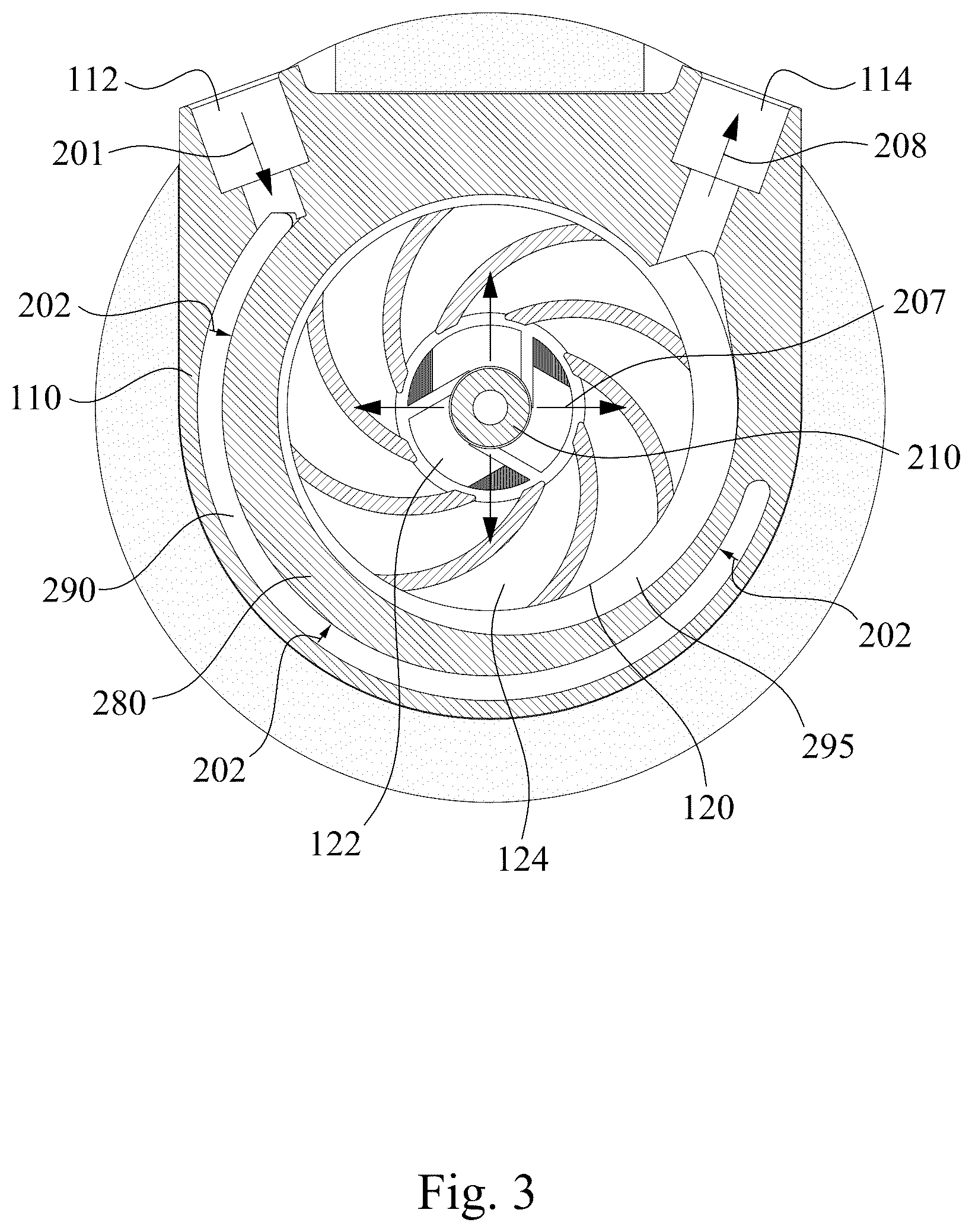 Patent US12098732 Figure 3 – Liquid cooling head with a heat dissipating liquid flowing from a cooling plate to an impeller