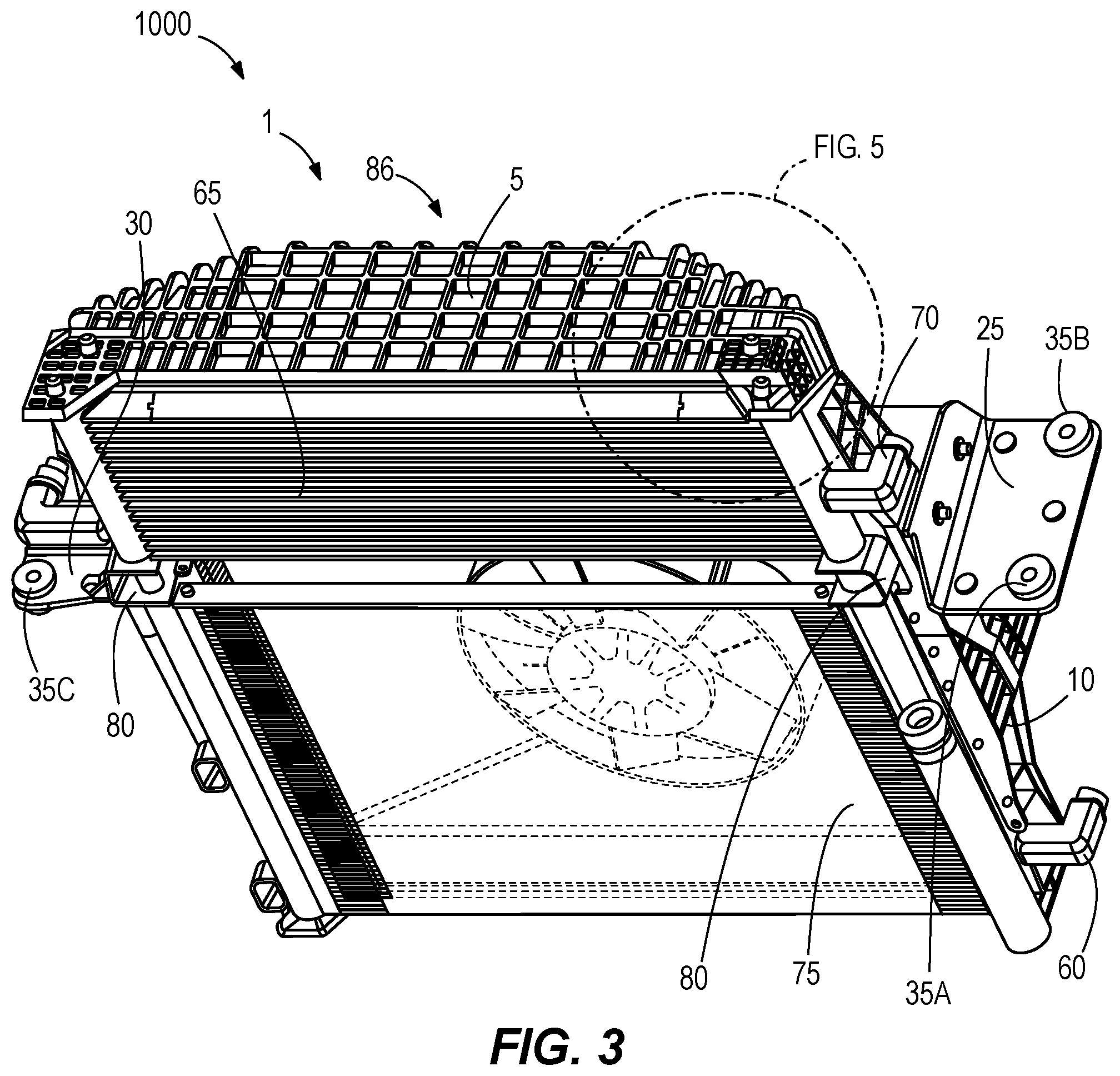 Patent US12098733 Figure 3 – Fan shroud, mounting bracket, and pin mount