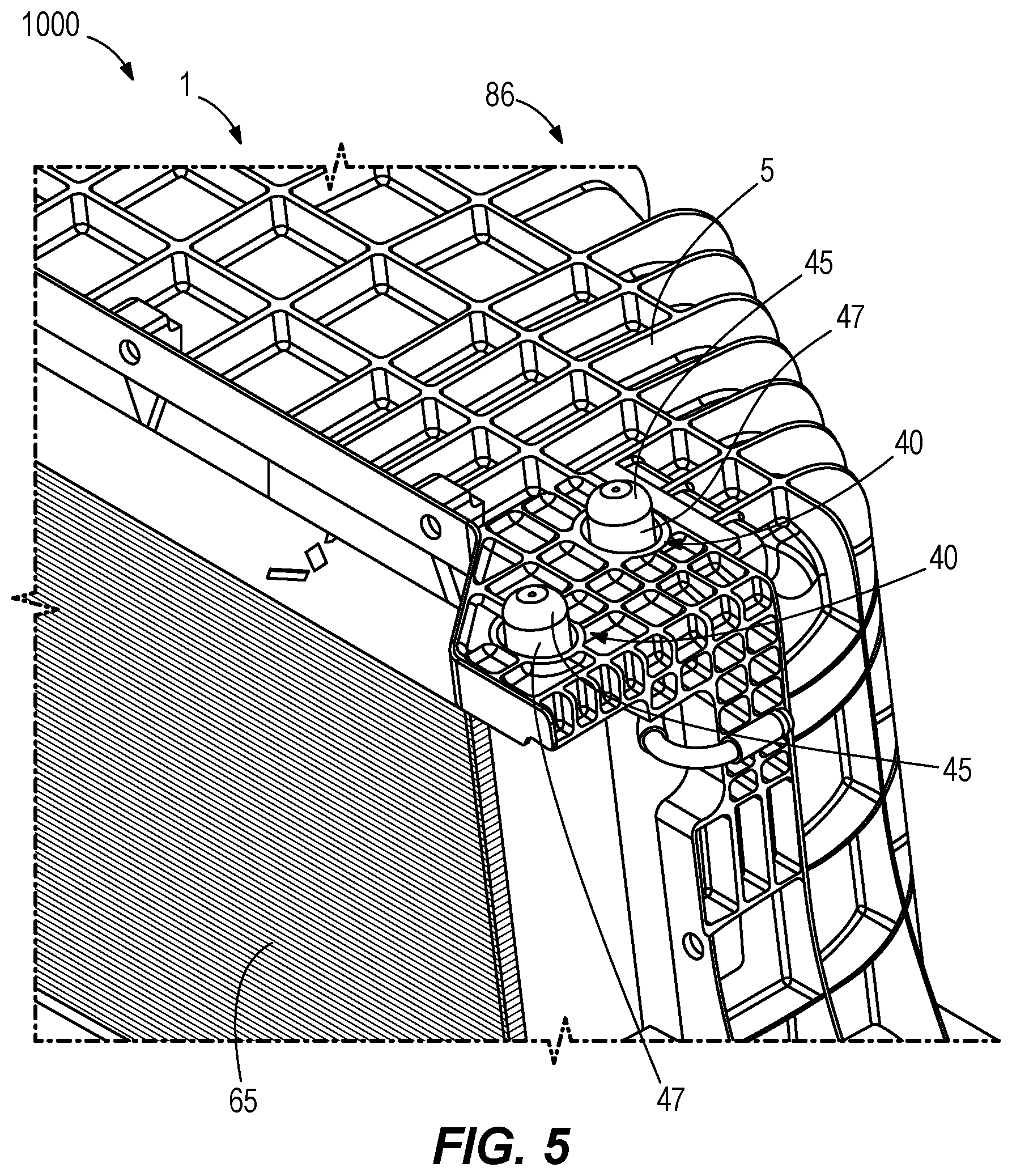 Patent US12098733 Figure 5 – Fan shroud, mounting bracket, and pin mount