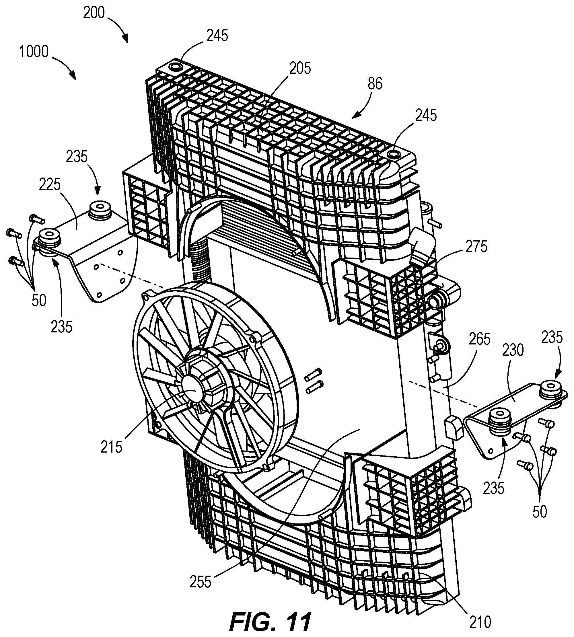 Patent US12098733 Figure 10 – Fan shroud, mounting bracket, and pin mount