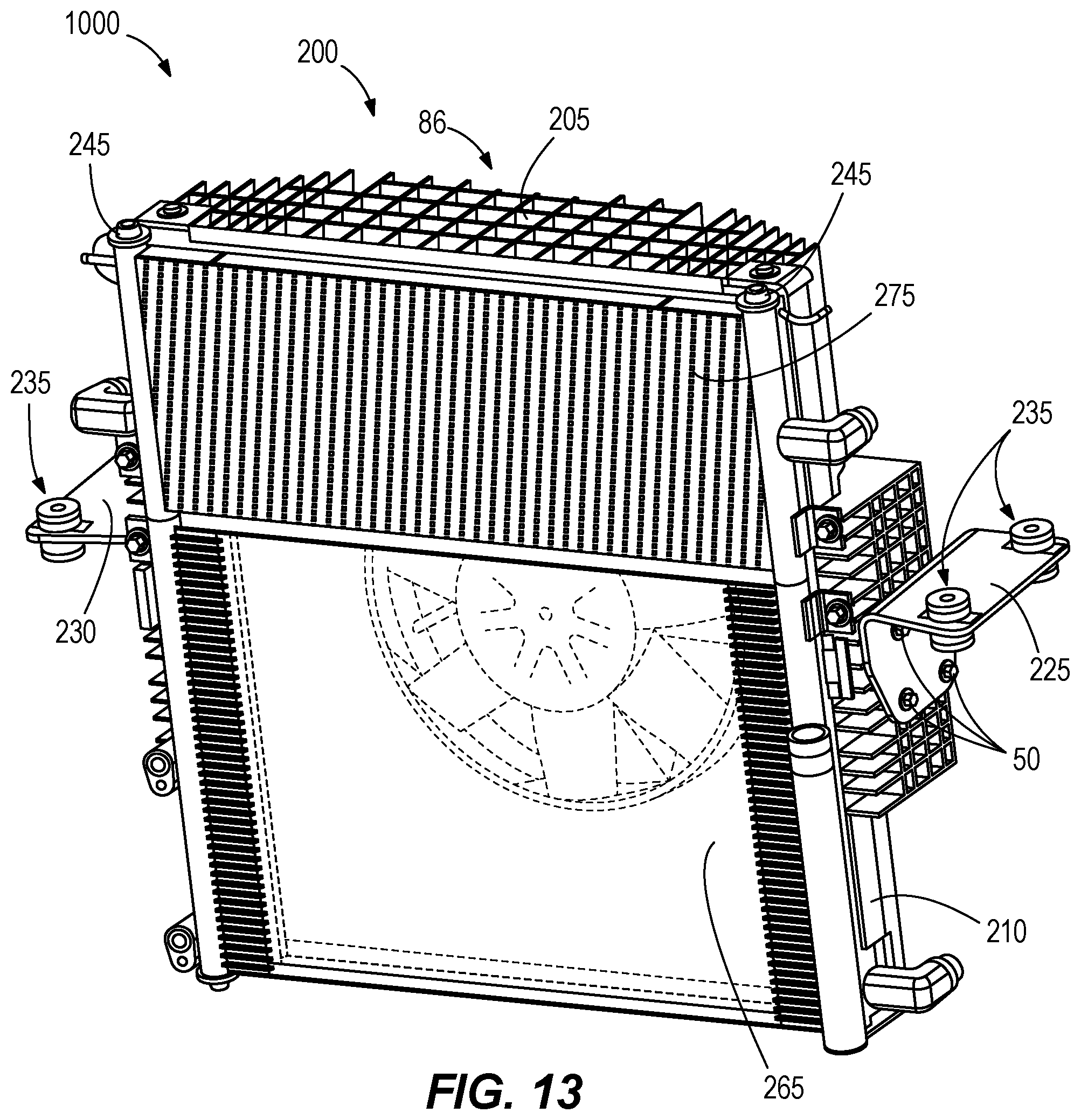 Patent US12098733 Figure 12 – Fan shroud, mounting bracket, and pin mount