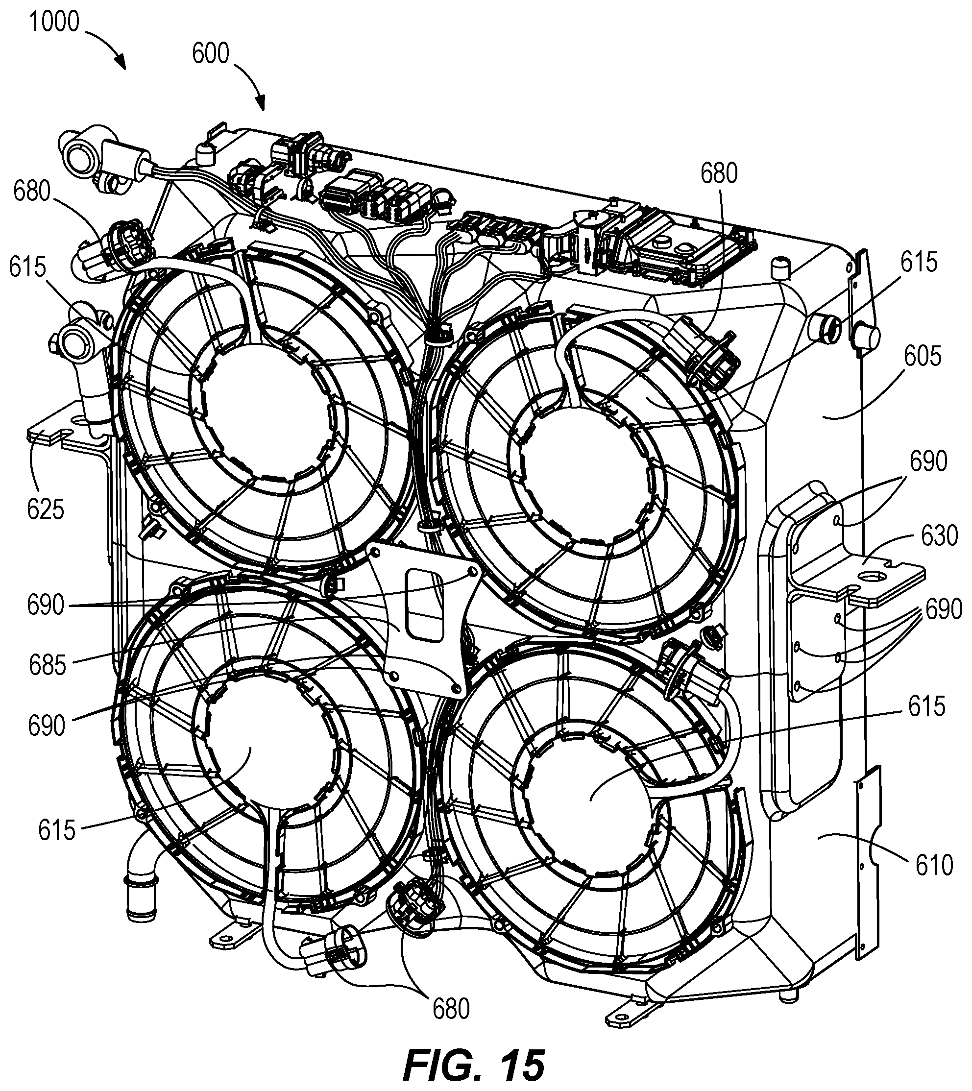Patent US12098733 Figure 14 – Fan shroud, mounting bracket, and pin mount