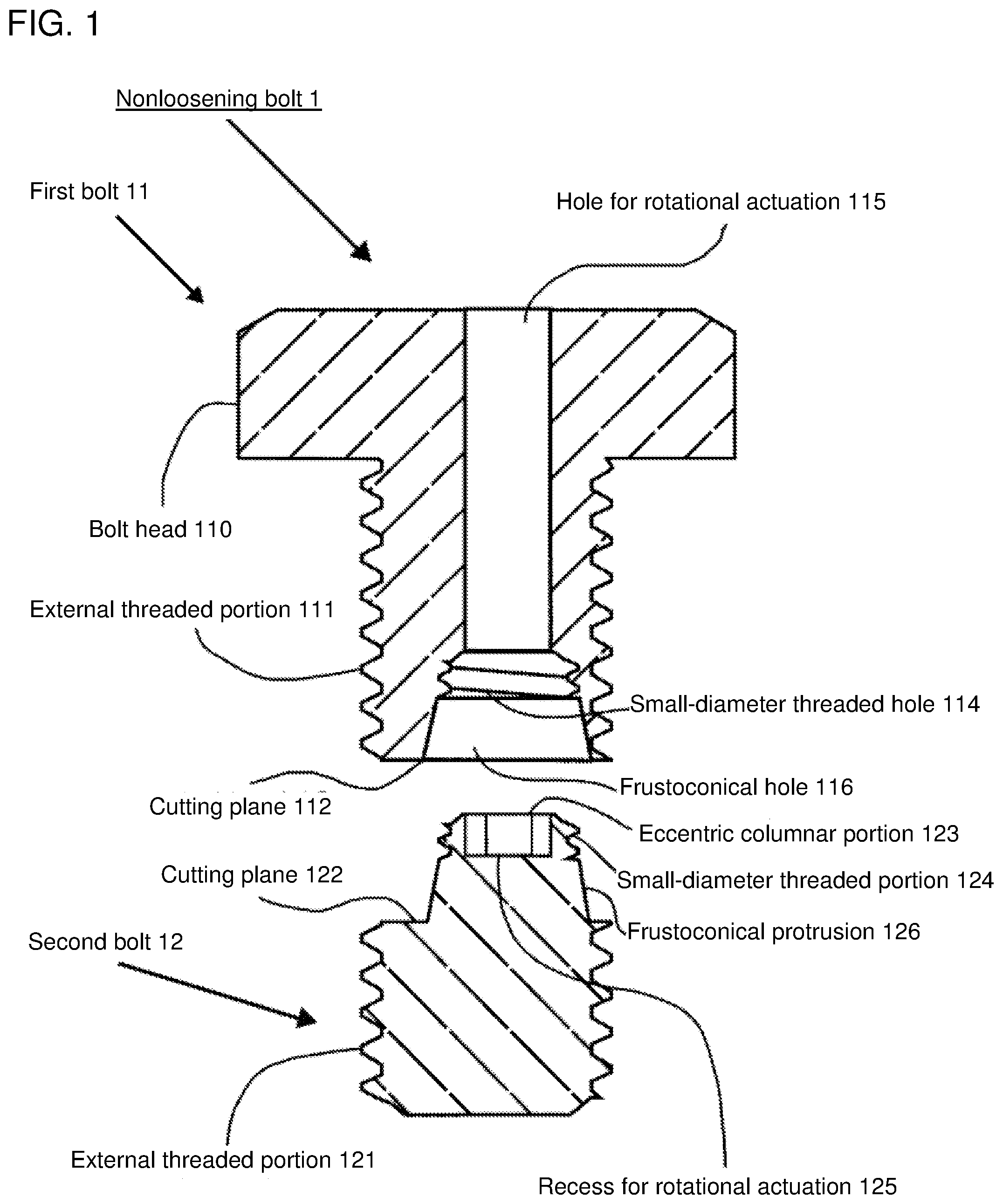 Patent US12098742 Figure 1 – Non-loosening bolt