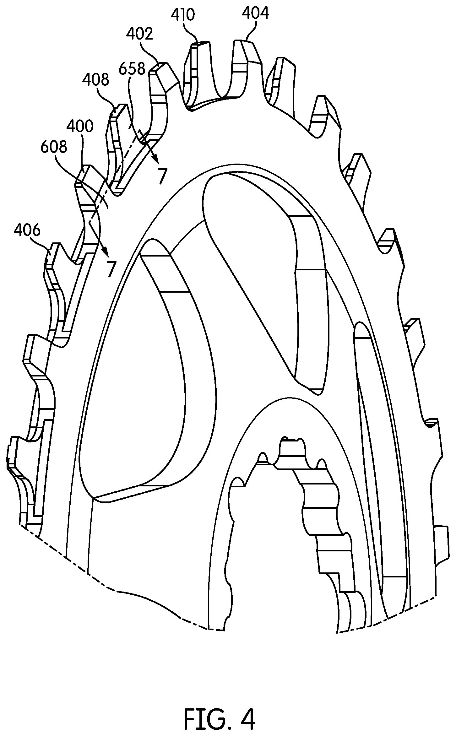 Patent US12098761 Figure 3 – Chain ring with teeth oppositely laterally engaging a drive chain