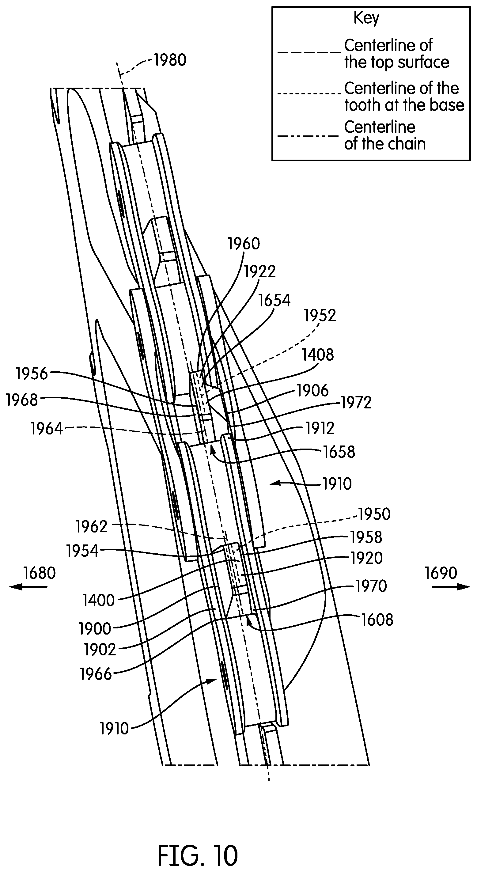 Patent US12098761 Figure 8 – Chain ring with teeth oppositely laterally engaging a drive chain