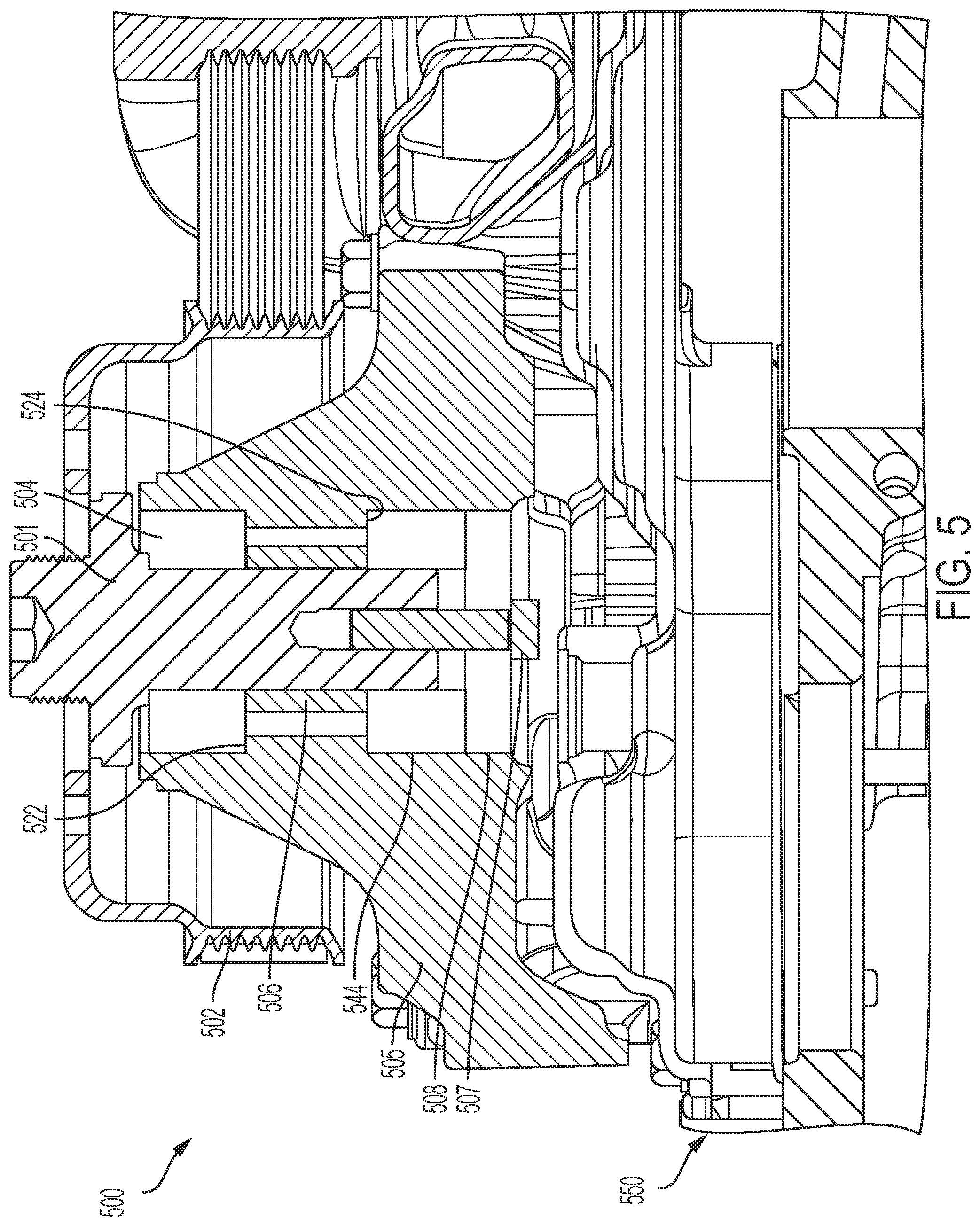 Patent US12098762 Figure 5 – Low axial runout driven pulley through the application of a spindle shaft utilizing multiple sets of bearings with radial clearance to the shaft