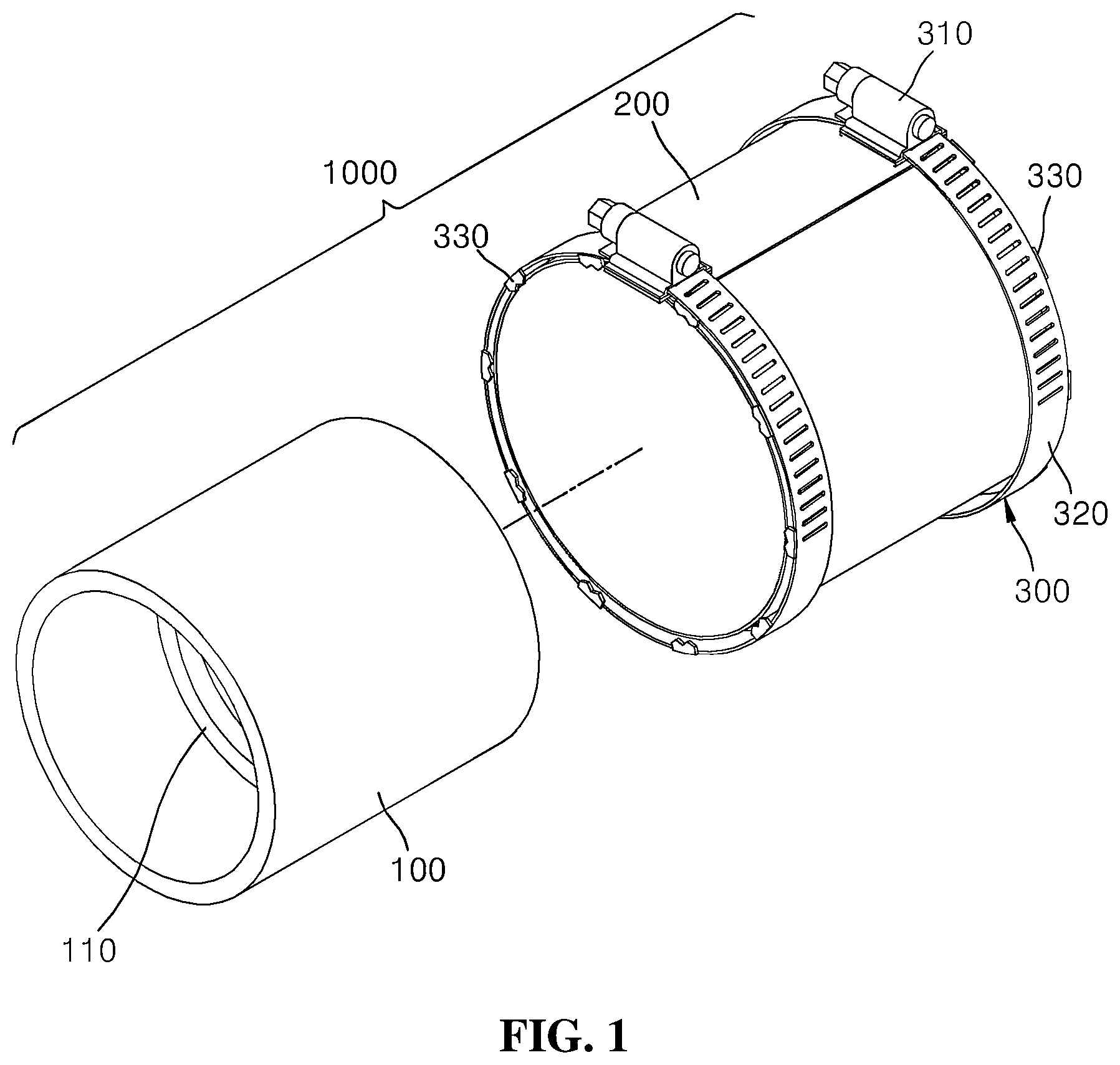 Patent US12098787 Figure 1 – Pipe binding band and pipe binding mechanism comprising same