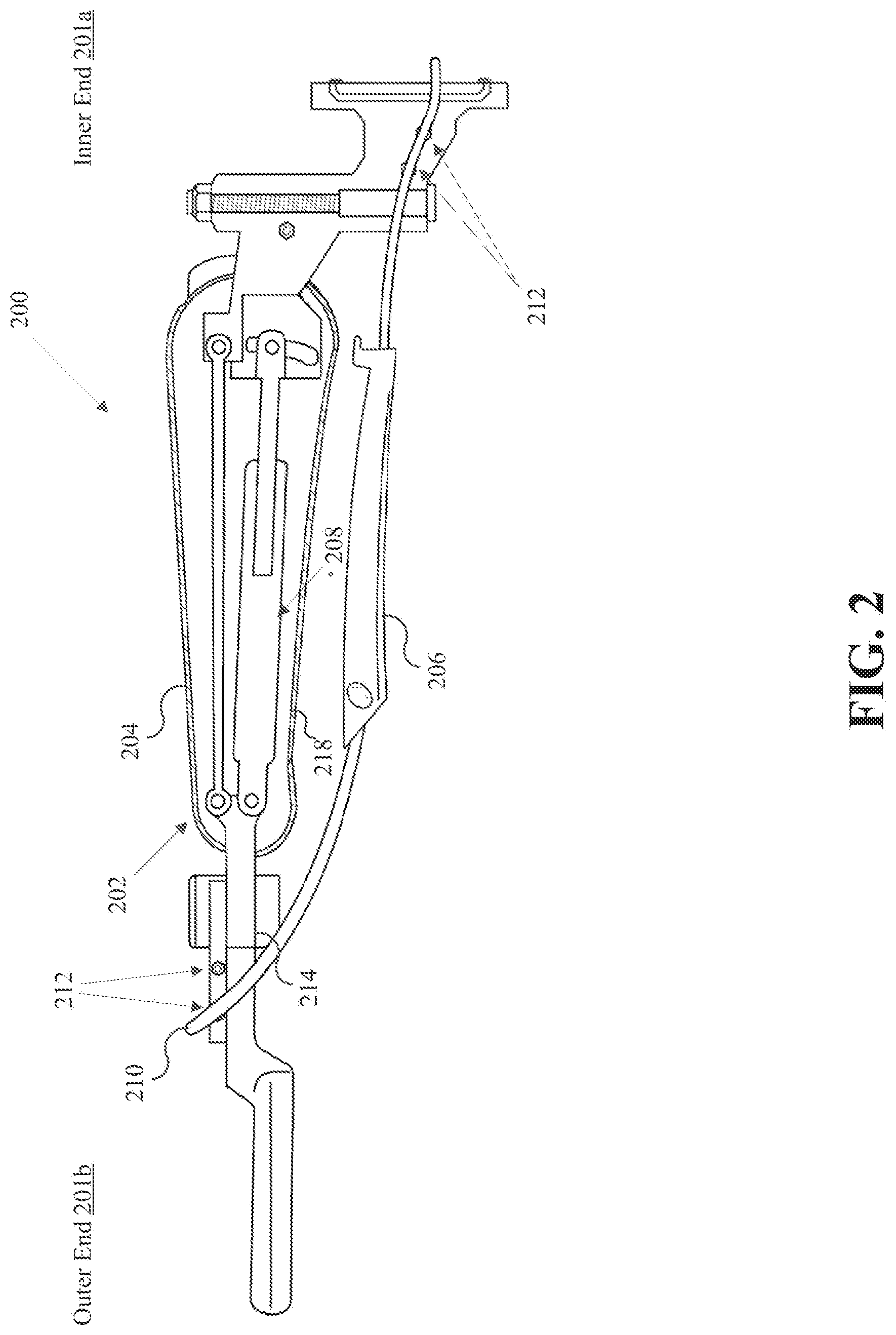 Patent US12098801 Figure 2 – Locking release mechanism for an articulated support arm