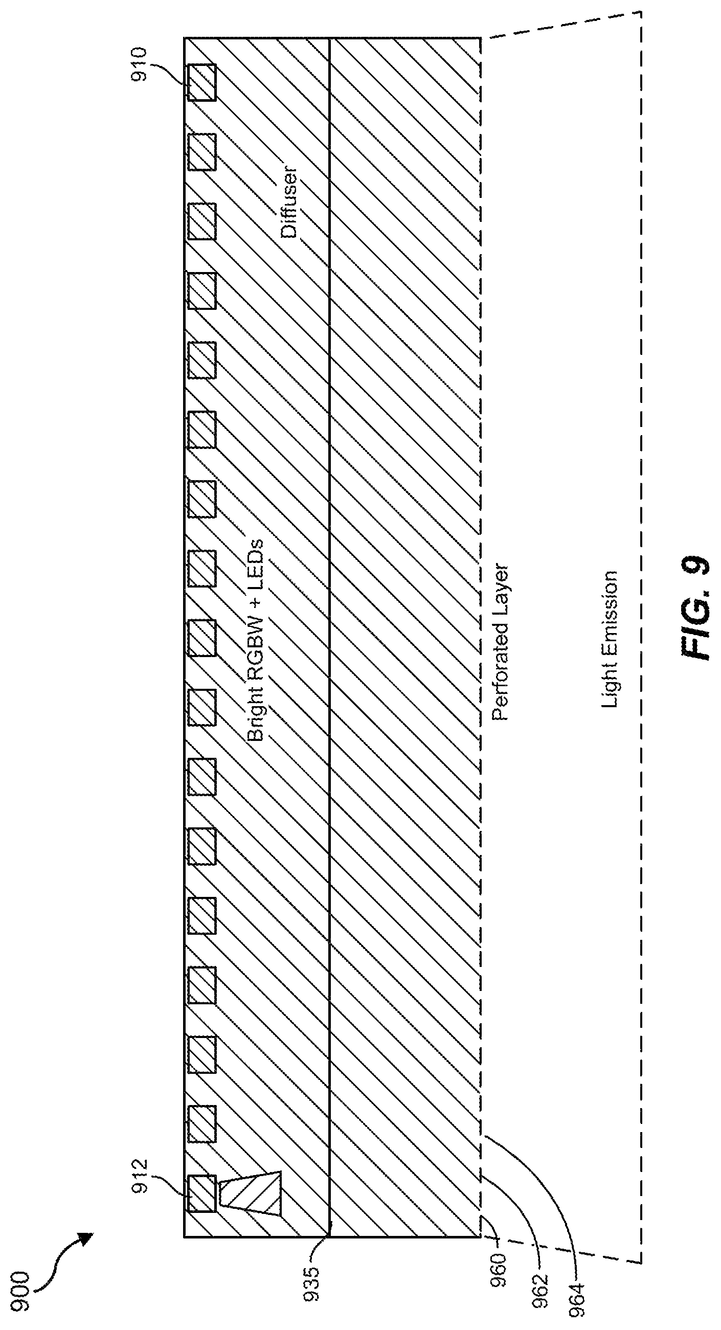Patent US12098819 Figure 6 – Stage lighting assembly with perforated layer