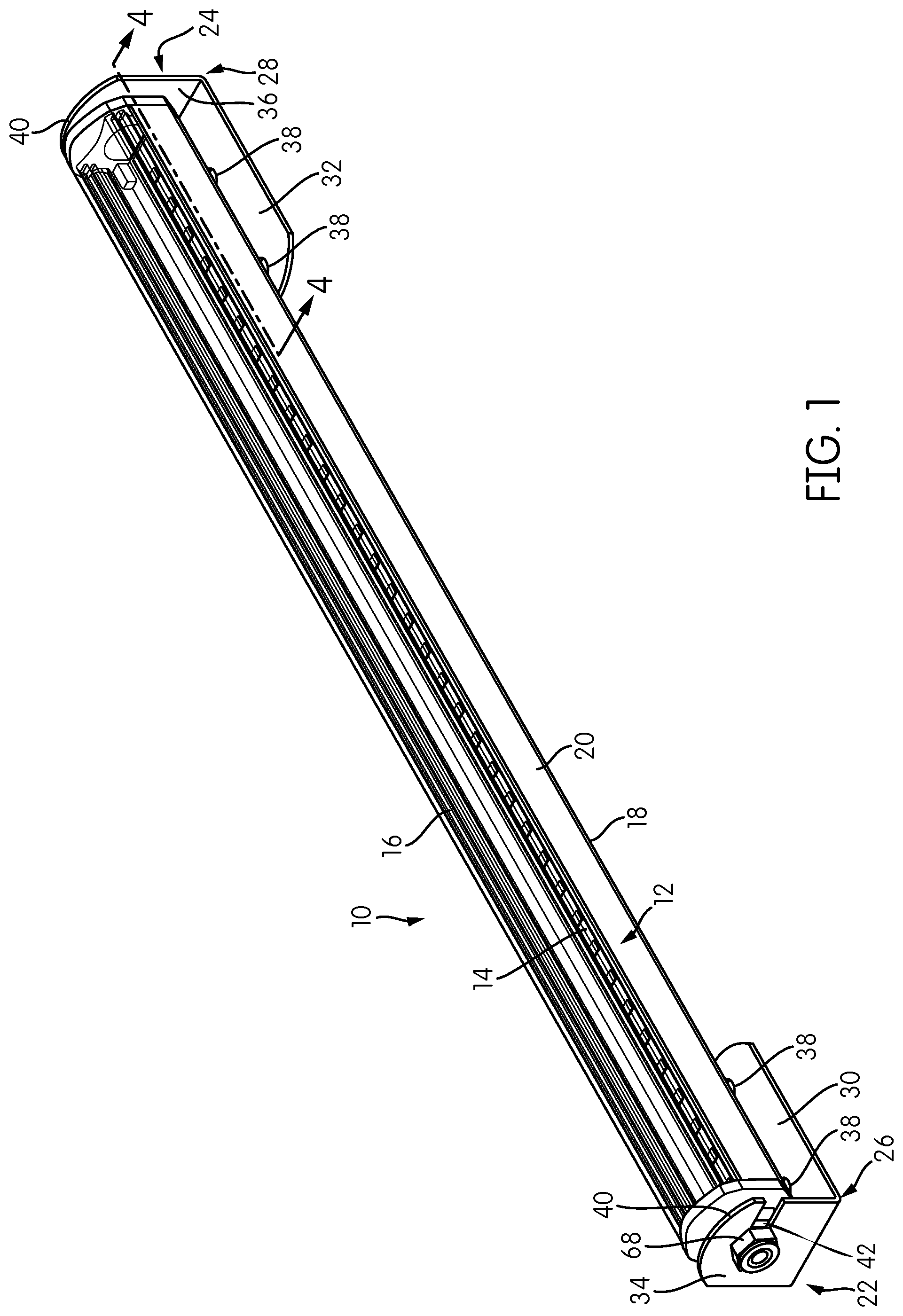 Patent US12098828 Figure 1 – Rotating bracket for linear lighting