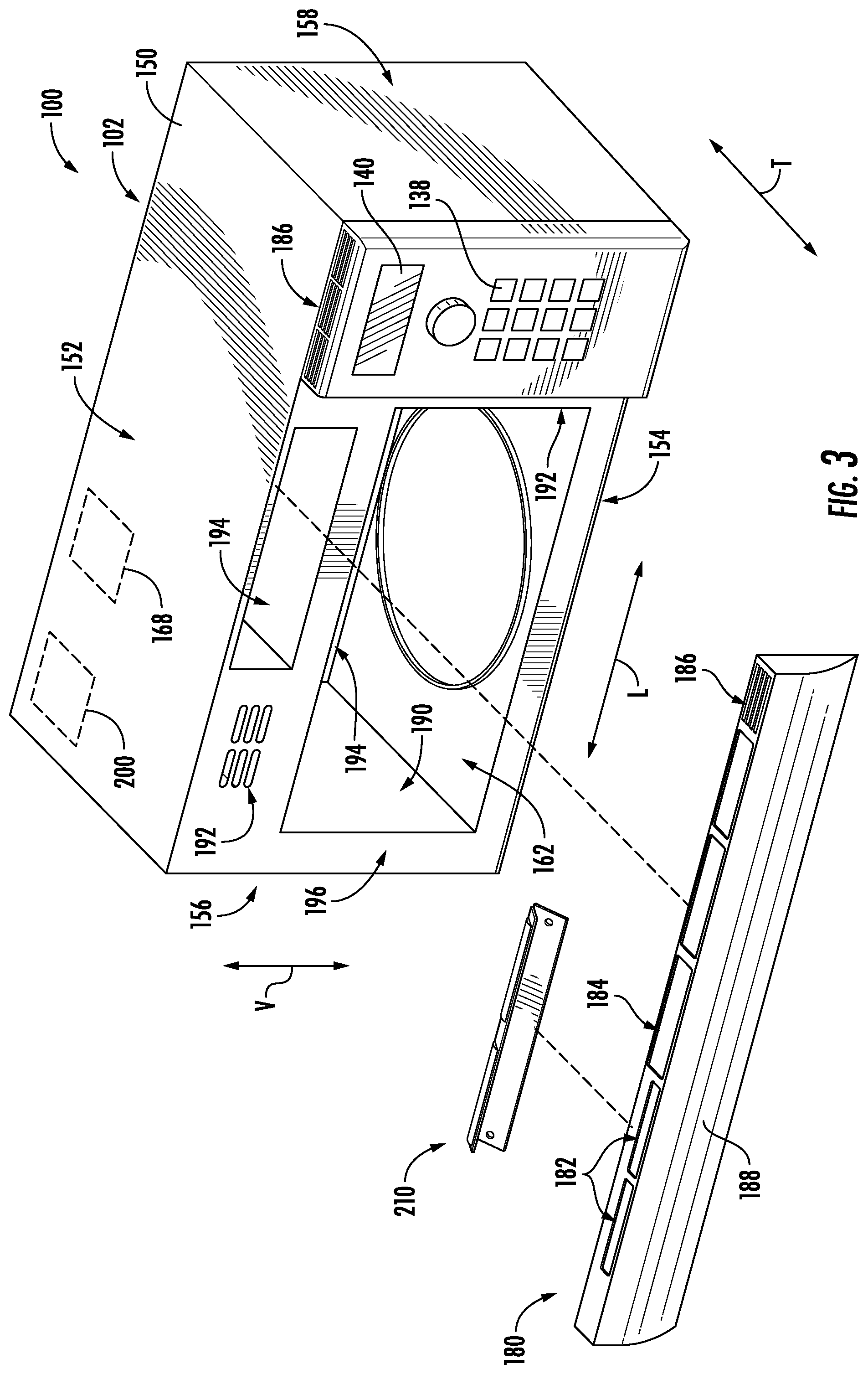 Patent US12098838 Figure 3 – Lighting assembly for over the range microwave oven