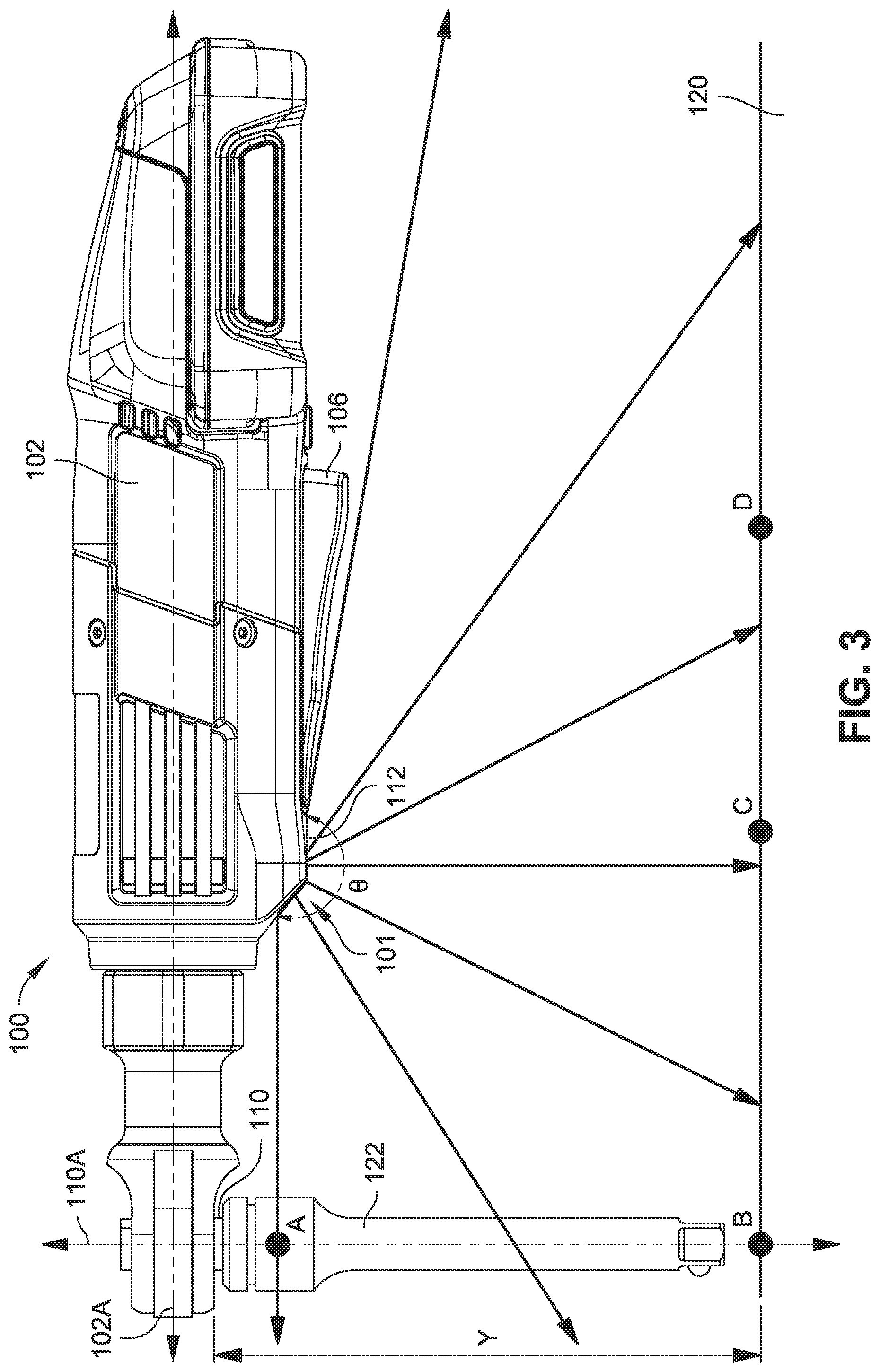 Patent US12098839 Figure 3 – Application-targeted light on powered ratchet or right-angle power tool
