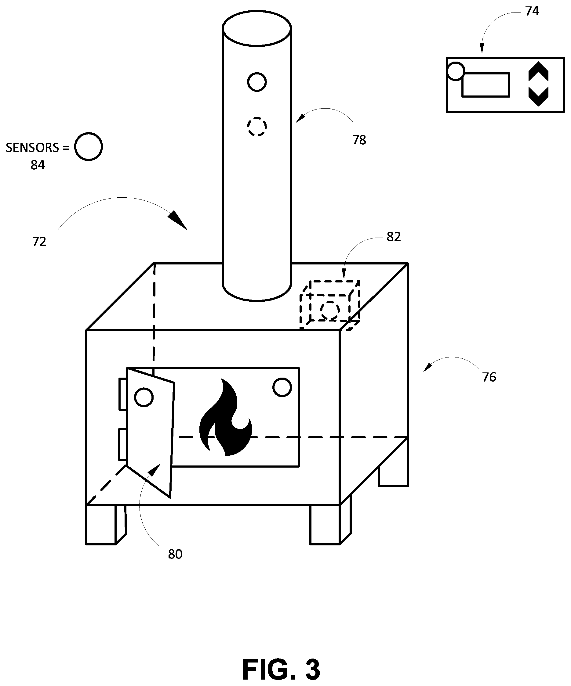 Patent US12098846 Figure 3 – Monitoring and/or controlling solid fuel burning devices to reduce emissions and improve efficiency