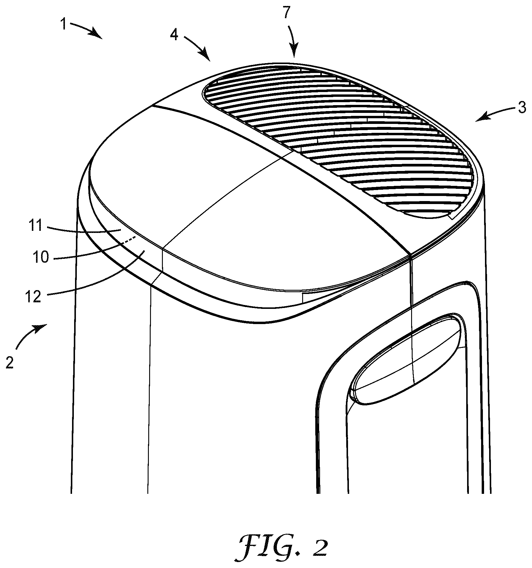 Patent US12098856 Figure 2 – Powered room air purifier with air-quality visual indicator