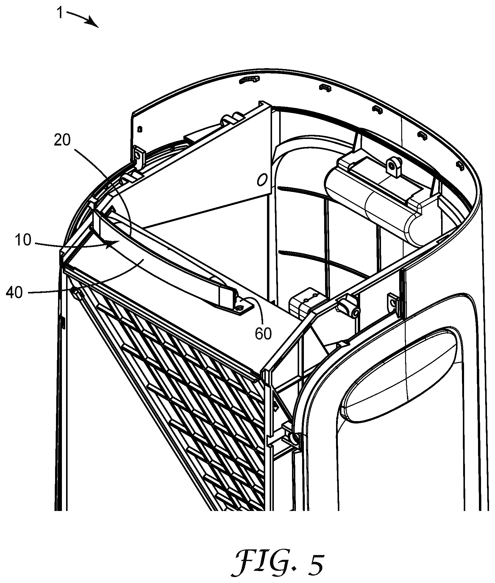 Patent US12098856 Figure 5 – Powered room air purifier with air-quality visual indicator