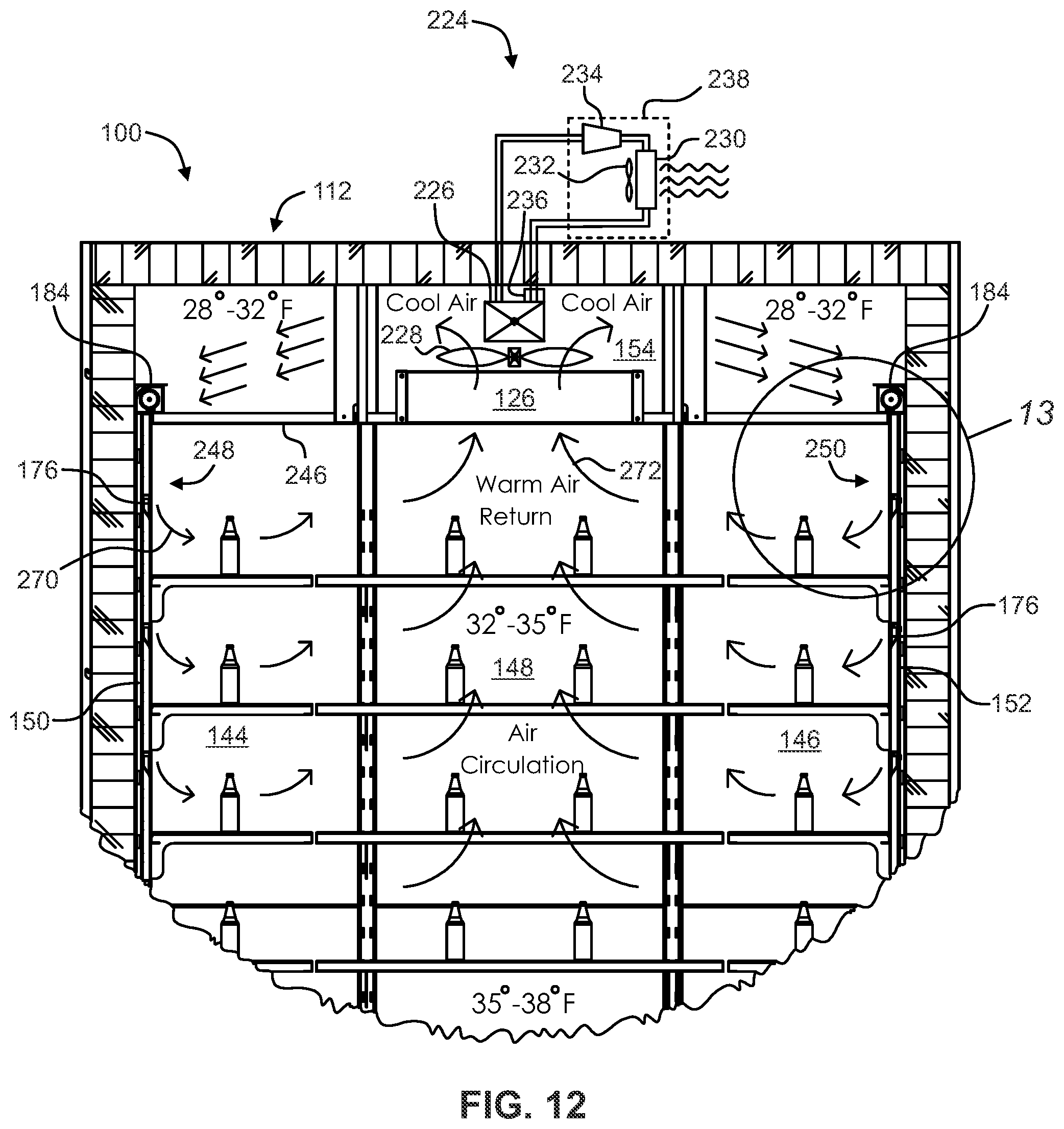 Patent US12098877 Figure 10 – Walk-in refrigeration system