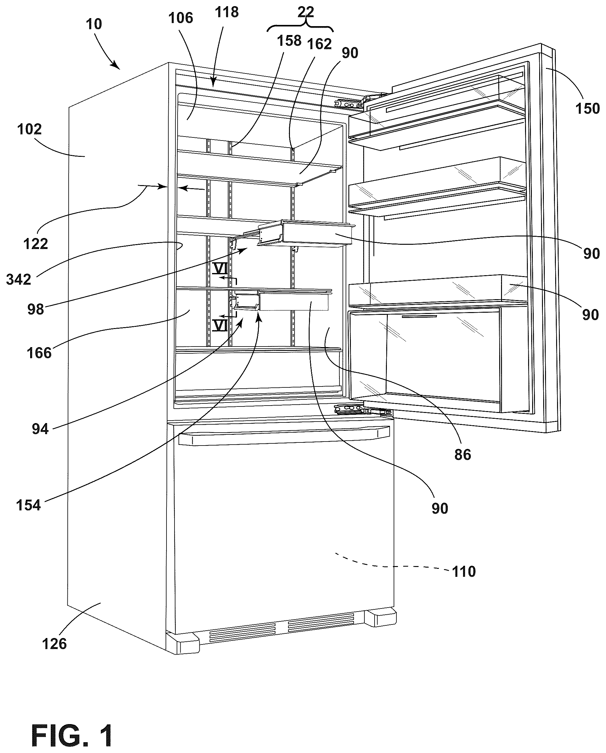 Patent US12098879 — Support assembly for appliance — Figure 1