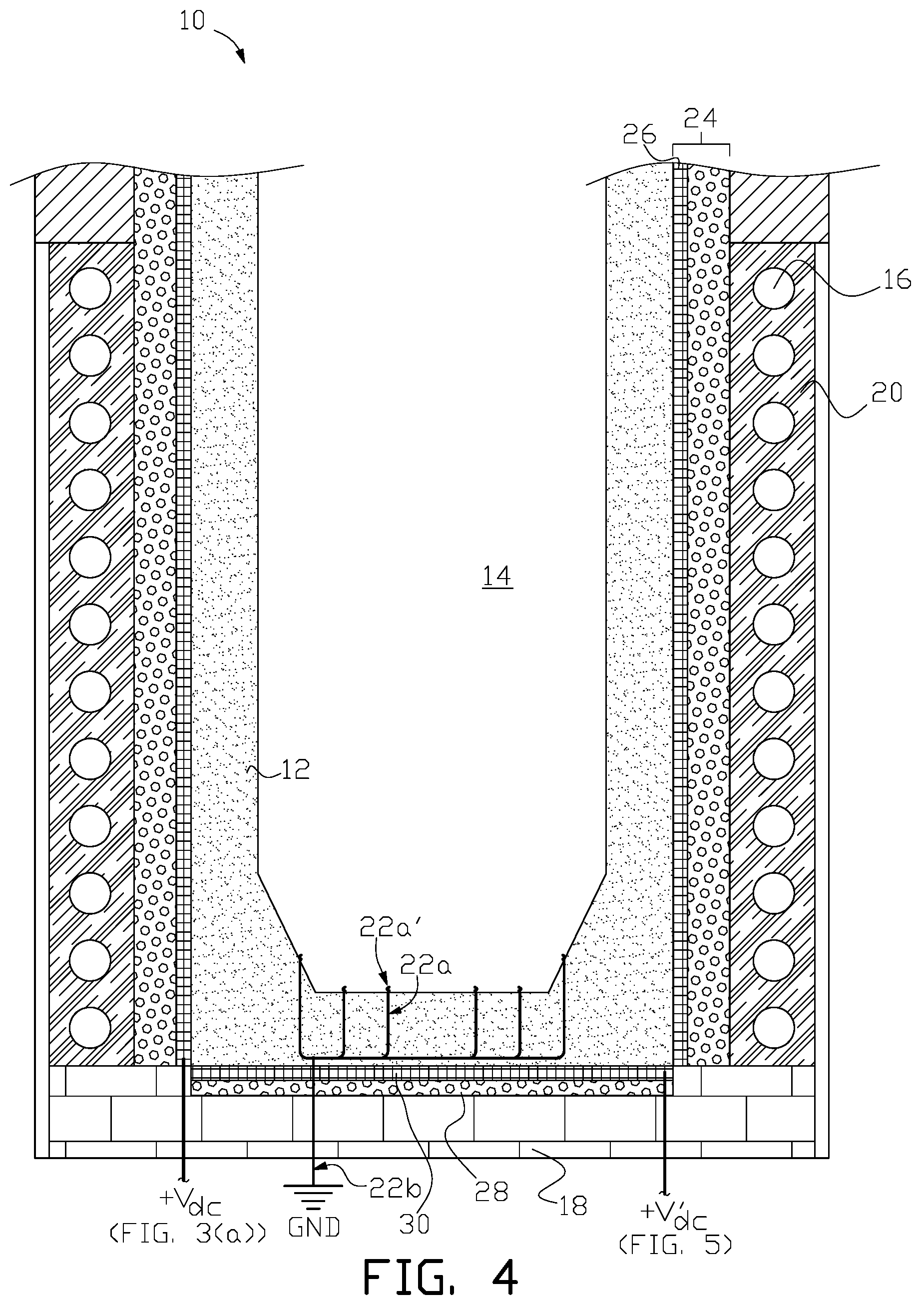 Patent US12098886 Figure 4 – Electric induction furnace with lining wear detection system