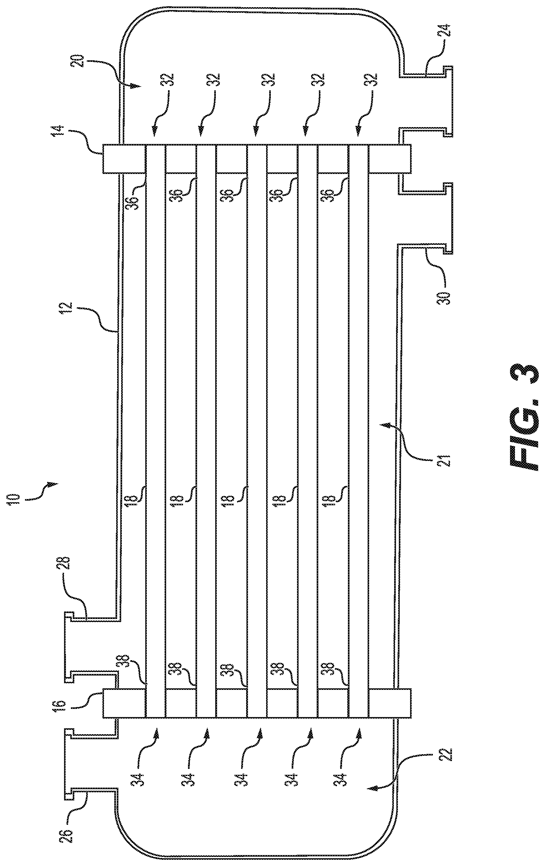 Patent US12098891 Figure 3 – Shell-and-tube heat exchanger with semicylindrical tubes