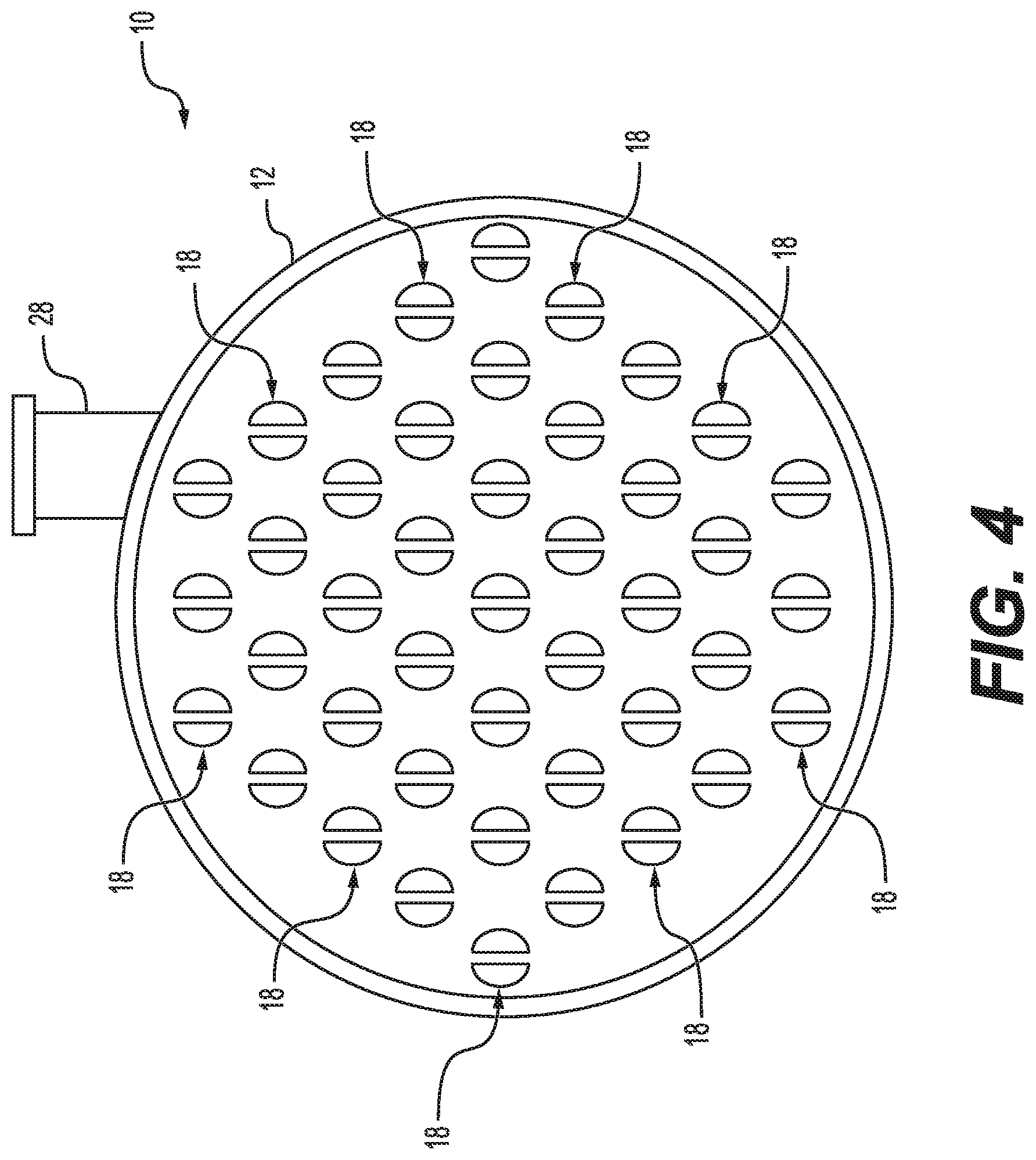 Patent US12098891 Figure 4 – Shell-and-tube heat exchanger with semicylindrical tubes