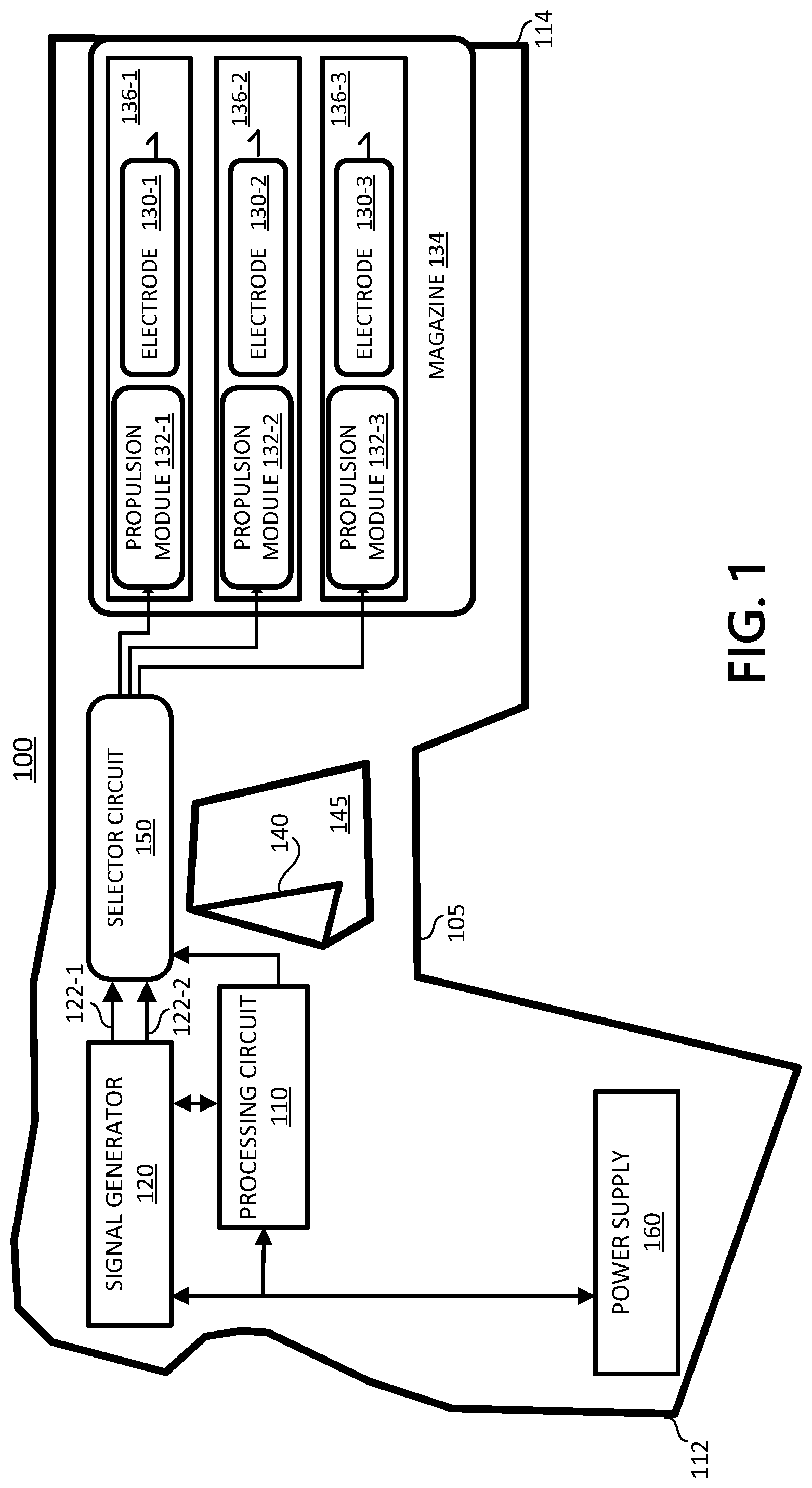 Patent US12098907 — Serial electrode deployment for conducted electrical weapon — Figure 1