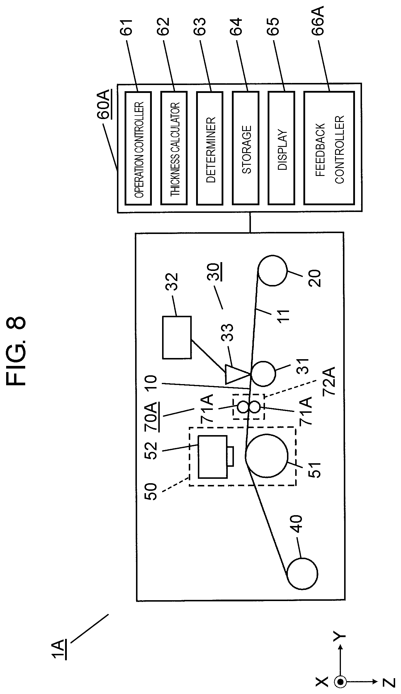 Patent US12098912 Figure 8 – Sheet producing device and sheet producing method