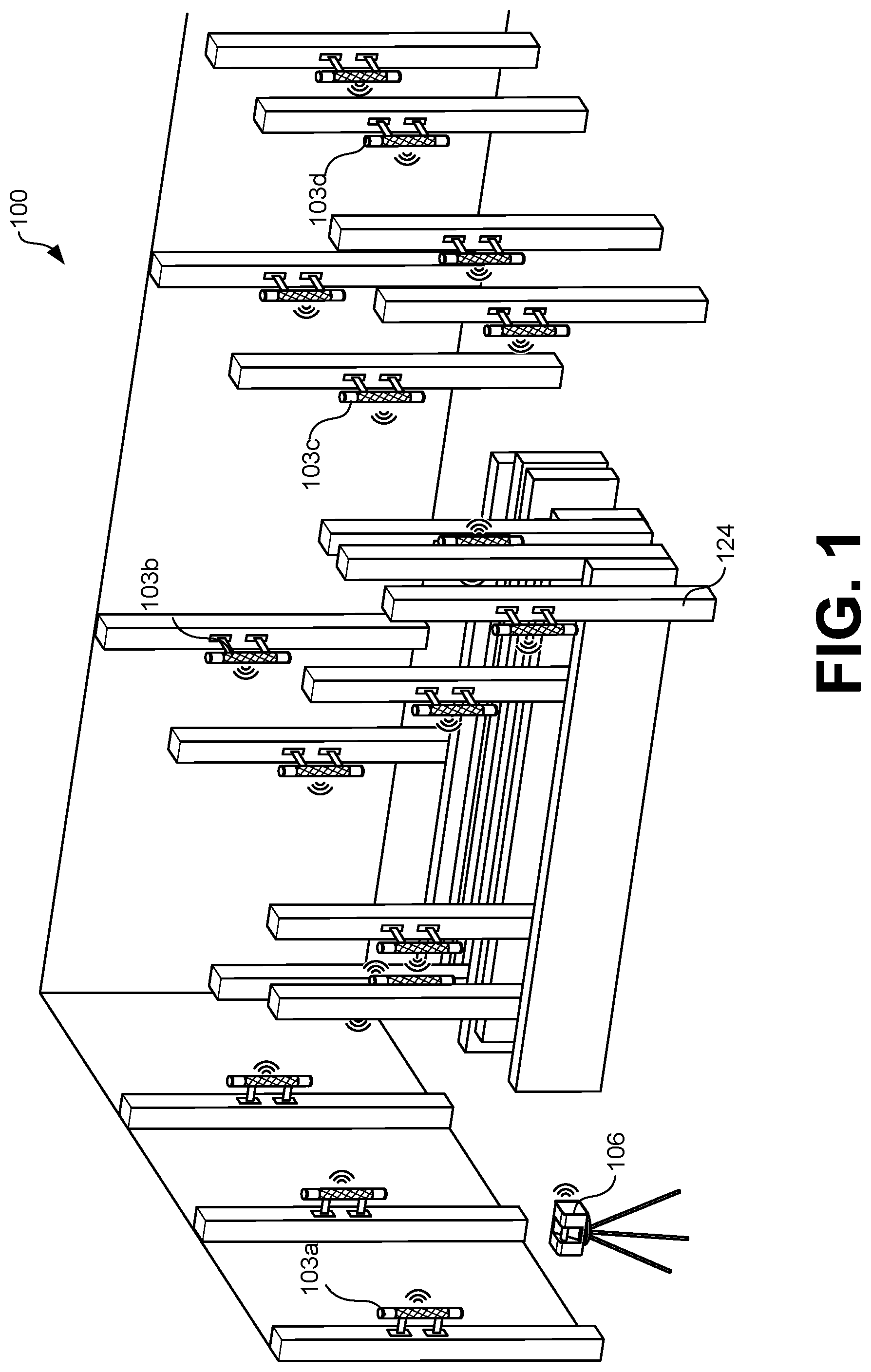 Patent US12098931 Figure 1 – Reflector-based surveying for automated guided vehicles
