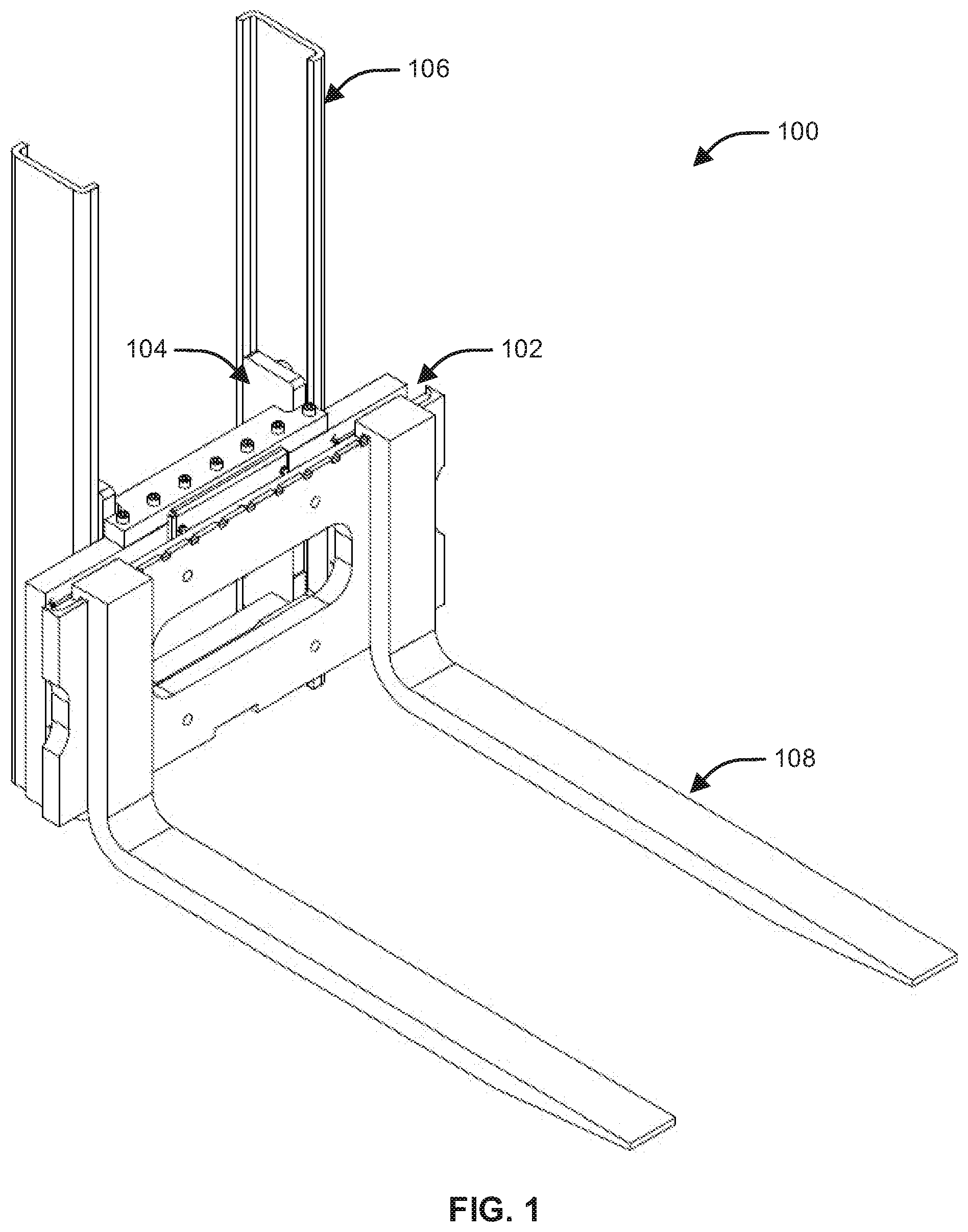 Patent US12098946 Figure 1 – Forklift scale attachment