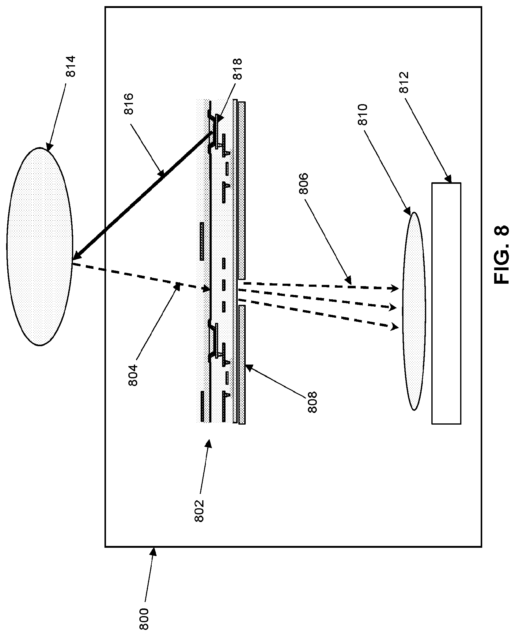 Patent US12098953 Figure 8 – Emissive display configured with through-display spectrometer