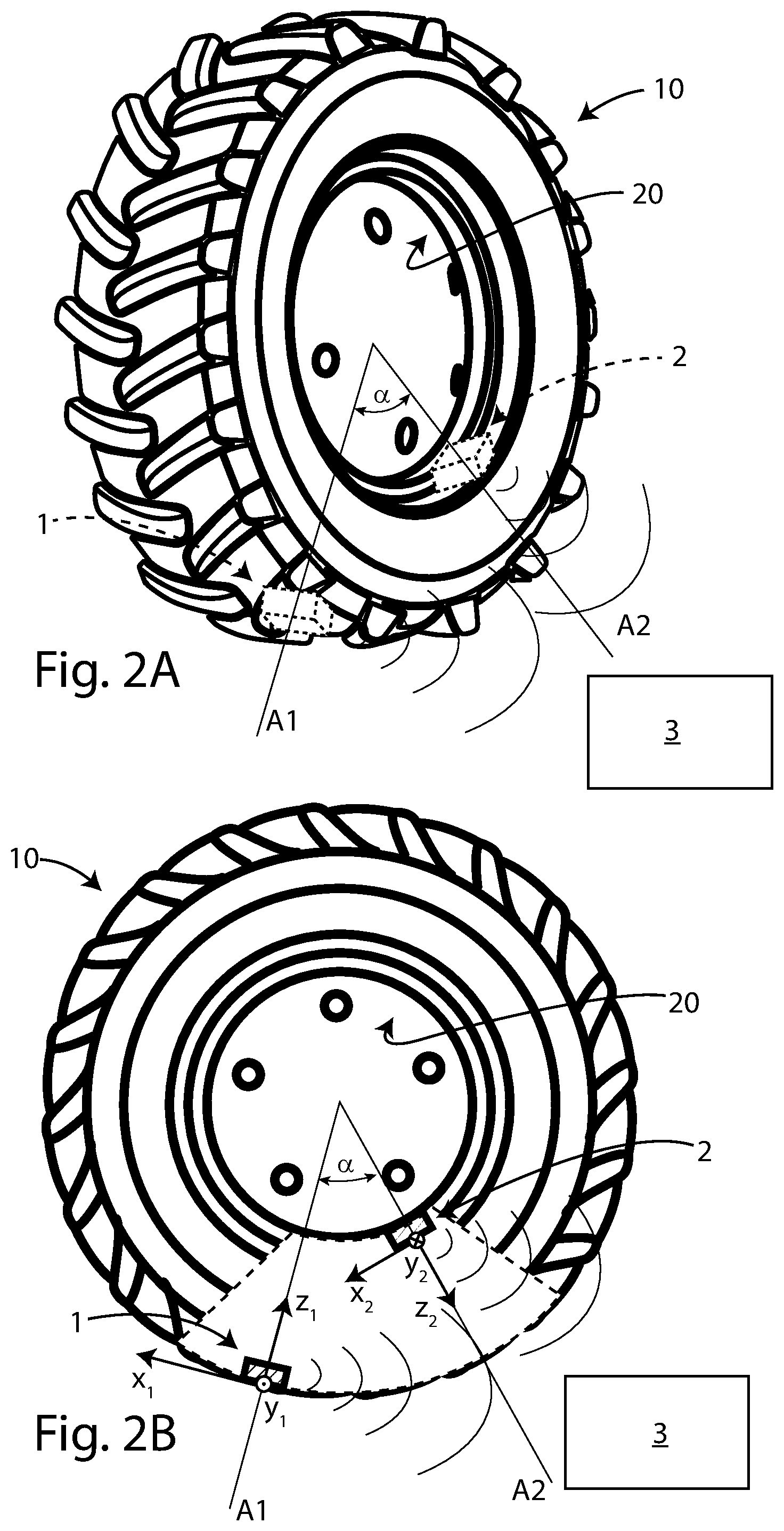 Patent US12098971 Figure 2 – System for measuring the slip of a tyre with respect to a rim, on which said tyre is mounted, and method thereof