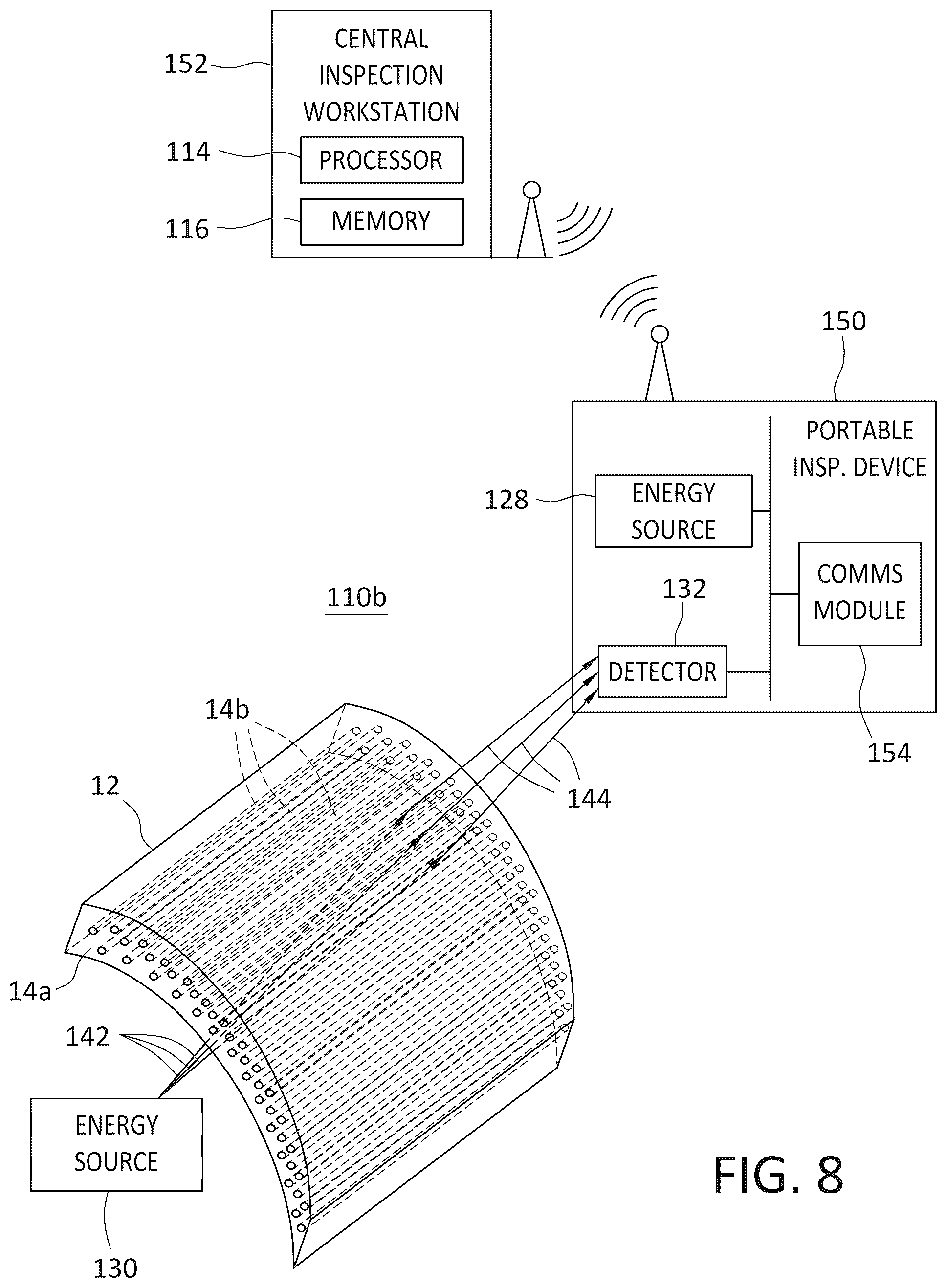 Patent US12098975 Figure 7 – Methods, systems, and apparatuses for non-destructively inspecting, detecting, and measuring structural component internal deformation and strain by correlating density variations of induced material density patterns