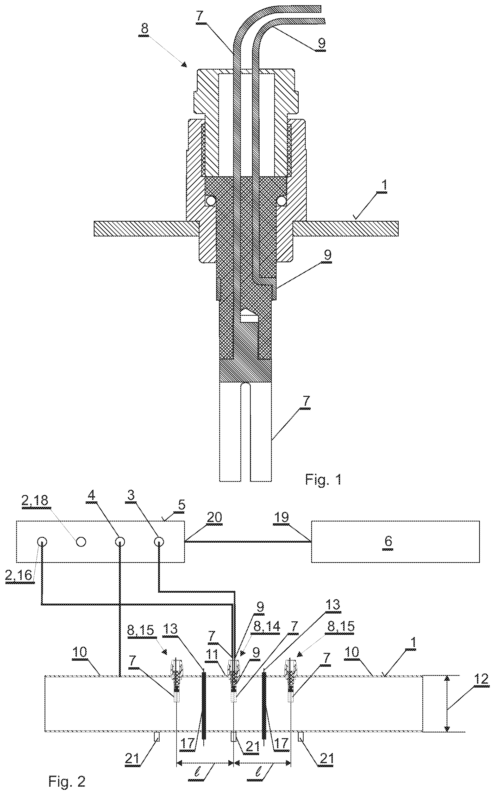 Patent US12098995 Figure 1 – Method and measuring arrangement for determining the internal corrosion rate of steel structures