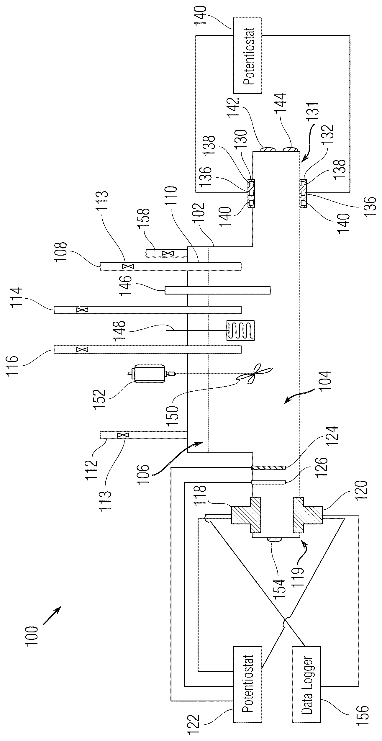 Patent US12098996 Figure 1 – Apparatus for in-situ monitoring of general corrosion and localized microbiologically influenced corrosion (MIC)