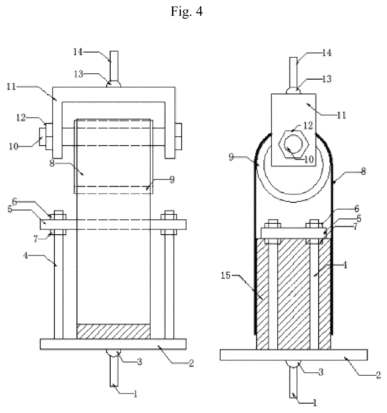 Patent US12098997 Figure 6 – Frame and testing system for fiber reinforced polymer bond testing