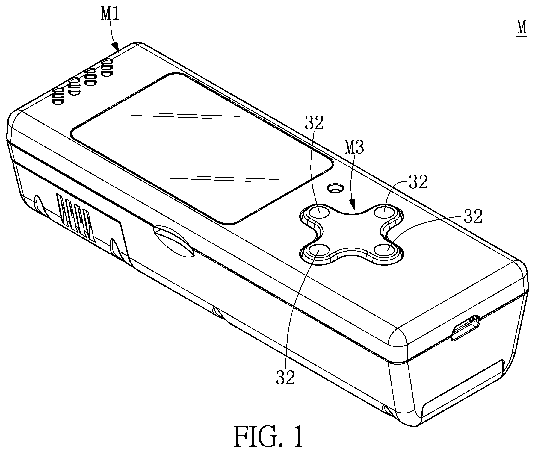 Patent US12099044 Figure 1 – Portable electronic device for use in different orientations