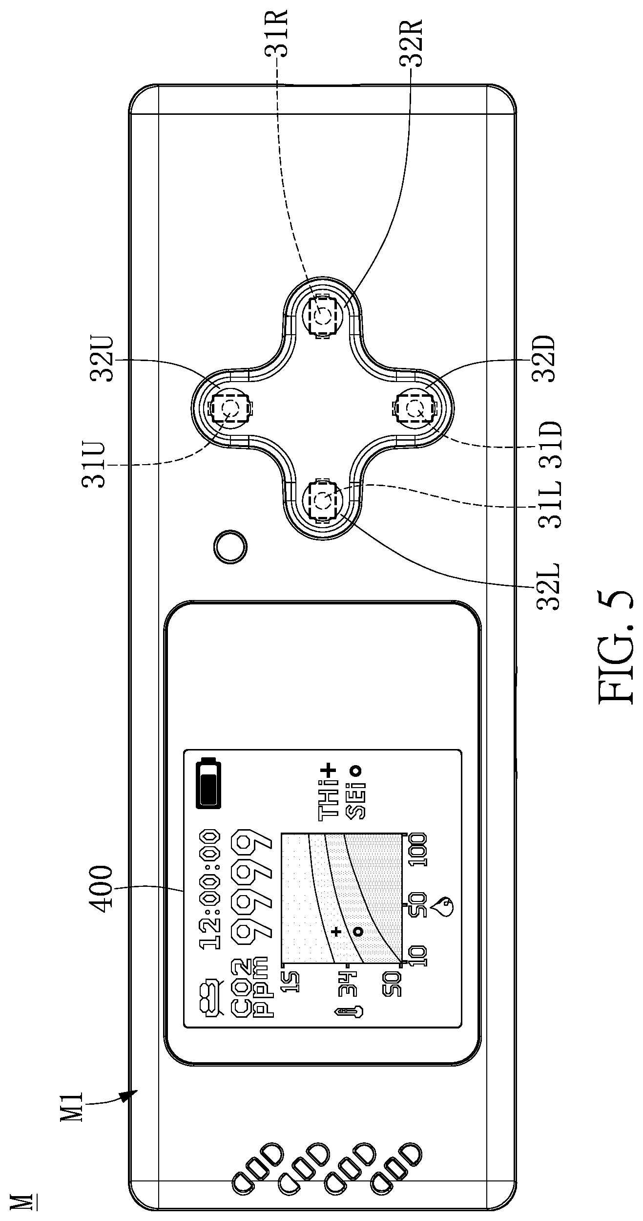 Patent US12099044 Figure 5 – Portable electronic device for use in different orientations