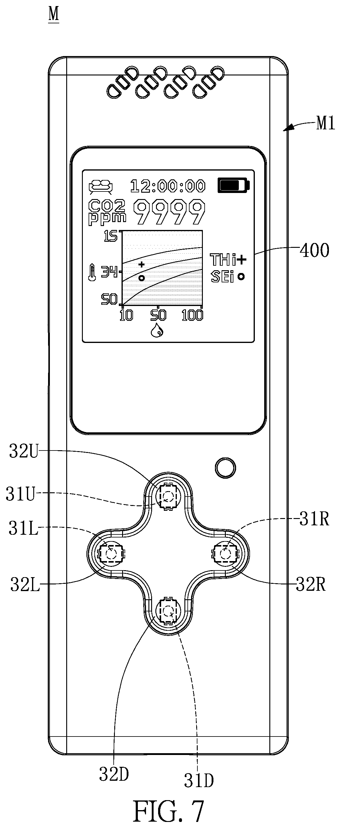 Patent US12099044 Figure 7 – Portable electronic device for use in different orientations
