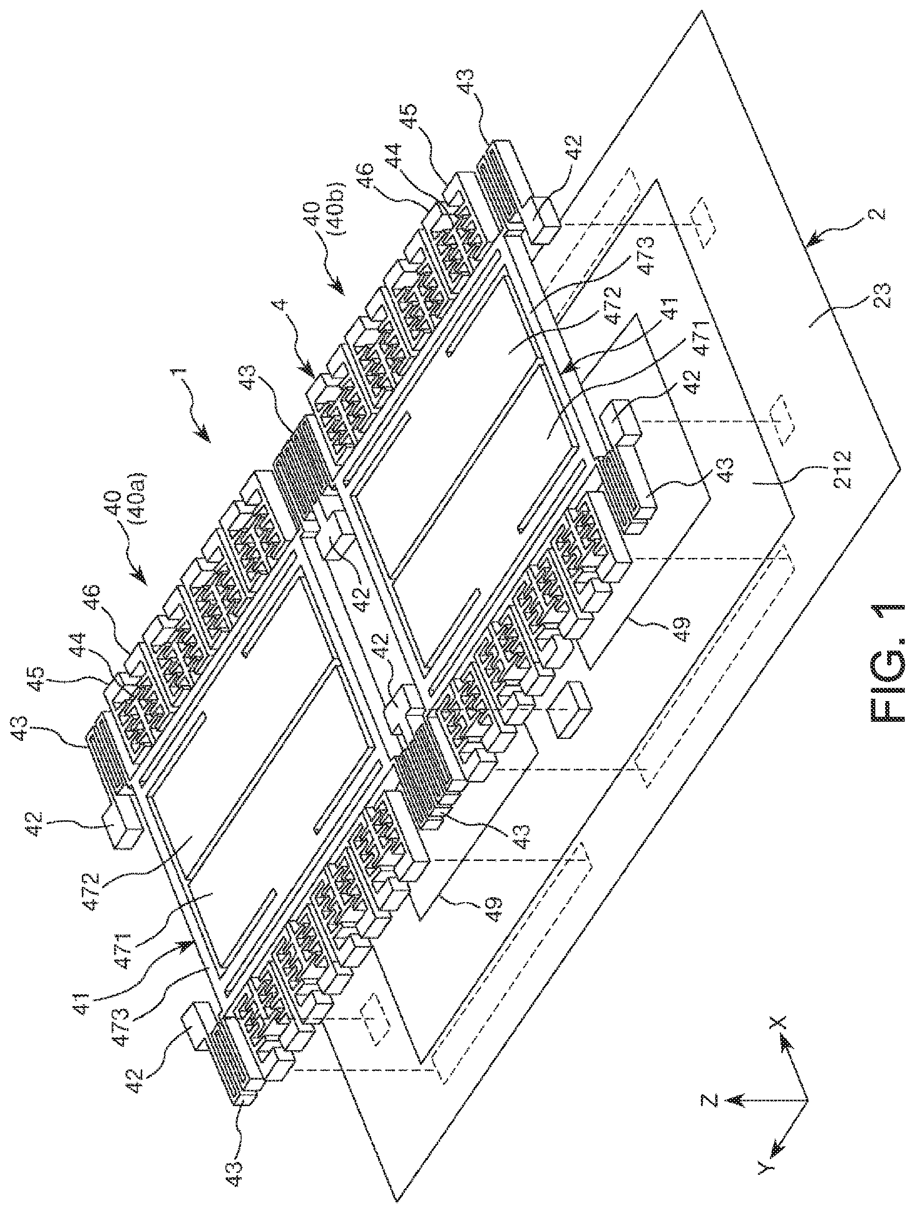 Patent US12099075 Figure 1 – Physical quantity sensor, composite sensor, inertial measurement unit, portable electronic apparatus, electronic apparatus, and vehicle